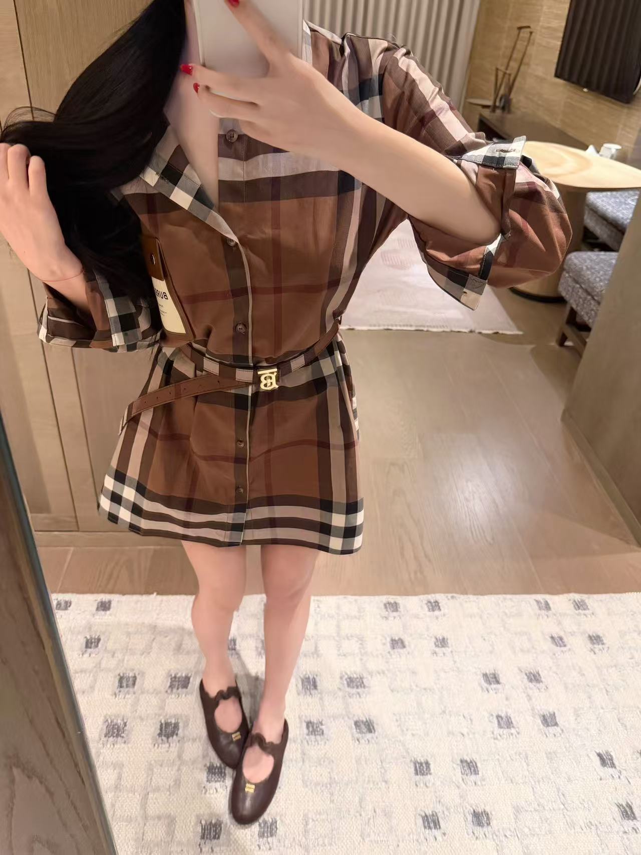 BUR8ERRY チェック柄長袖ワンピース【50％割引+送料無料】