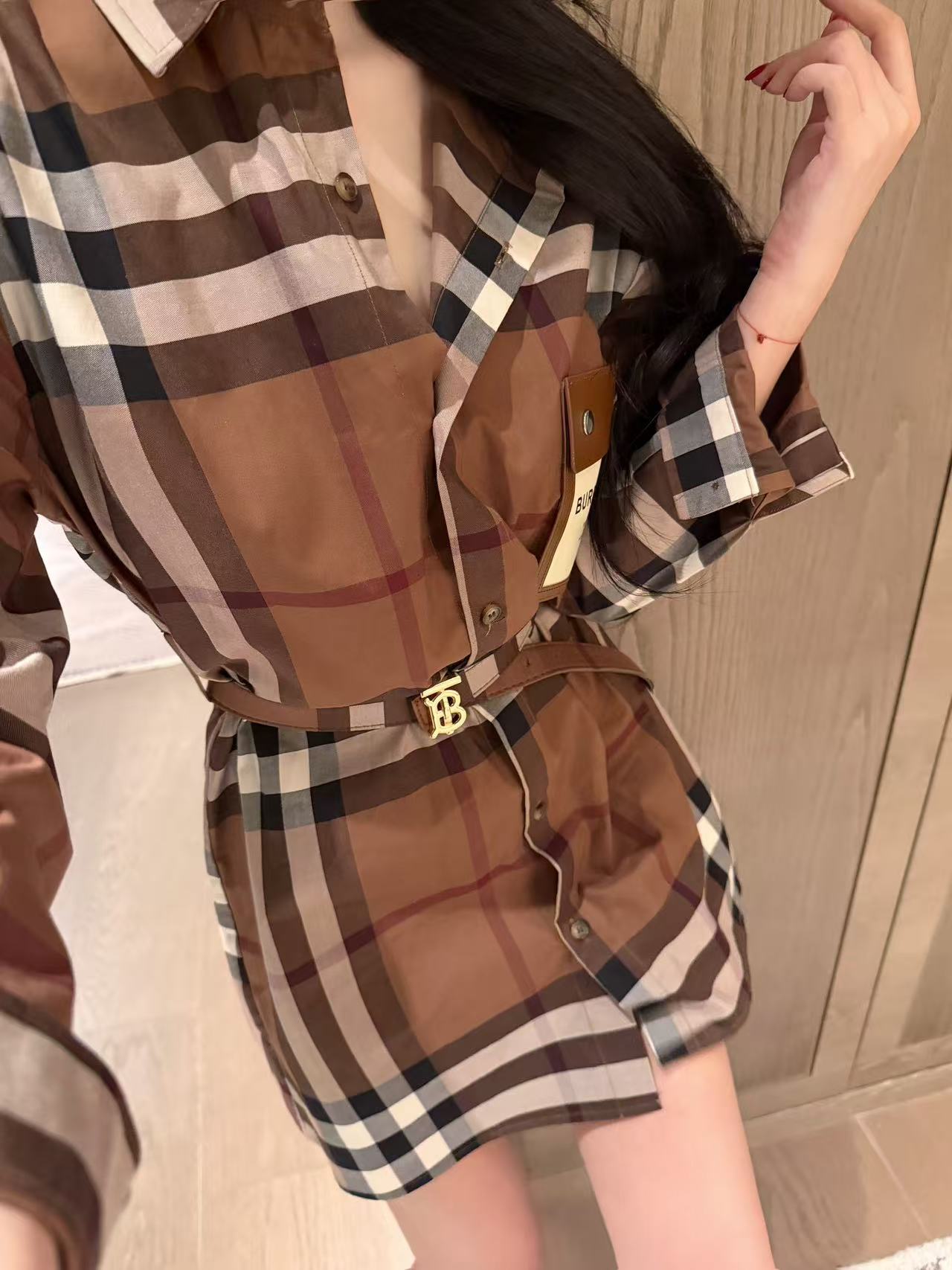 BUR8ERRY チェック柄長袖ワンピース【50％割引+送料無料】