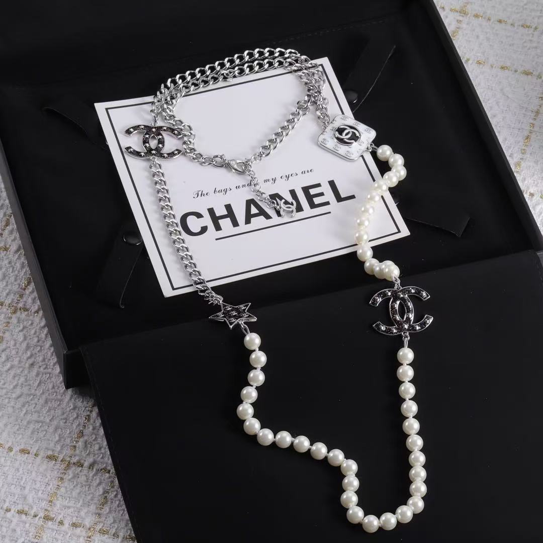 CHANE1 ダブルCパールセーターネックレス【50％割引+送料無料】