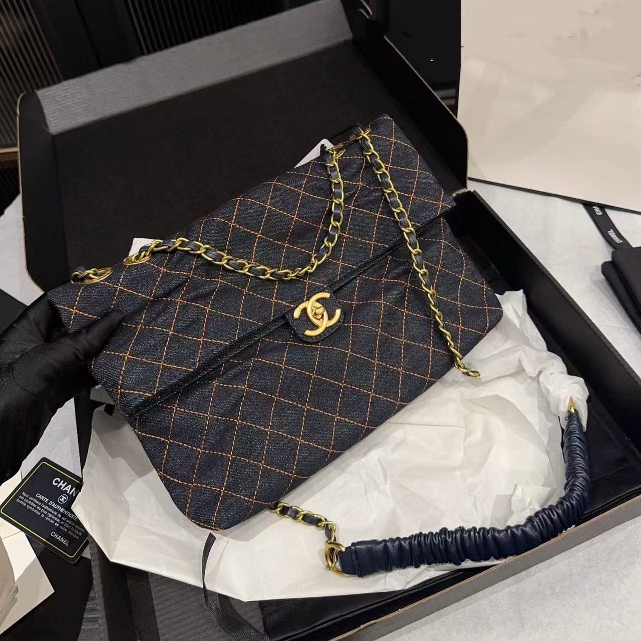 CHANE1 デニムフラップチェーンショルダーバッグ【50％割引+送料無料】