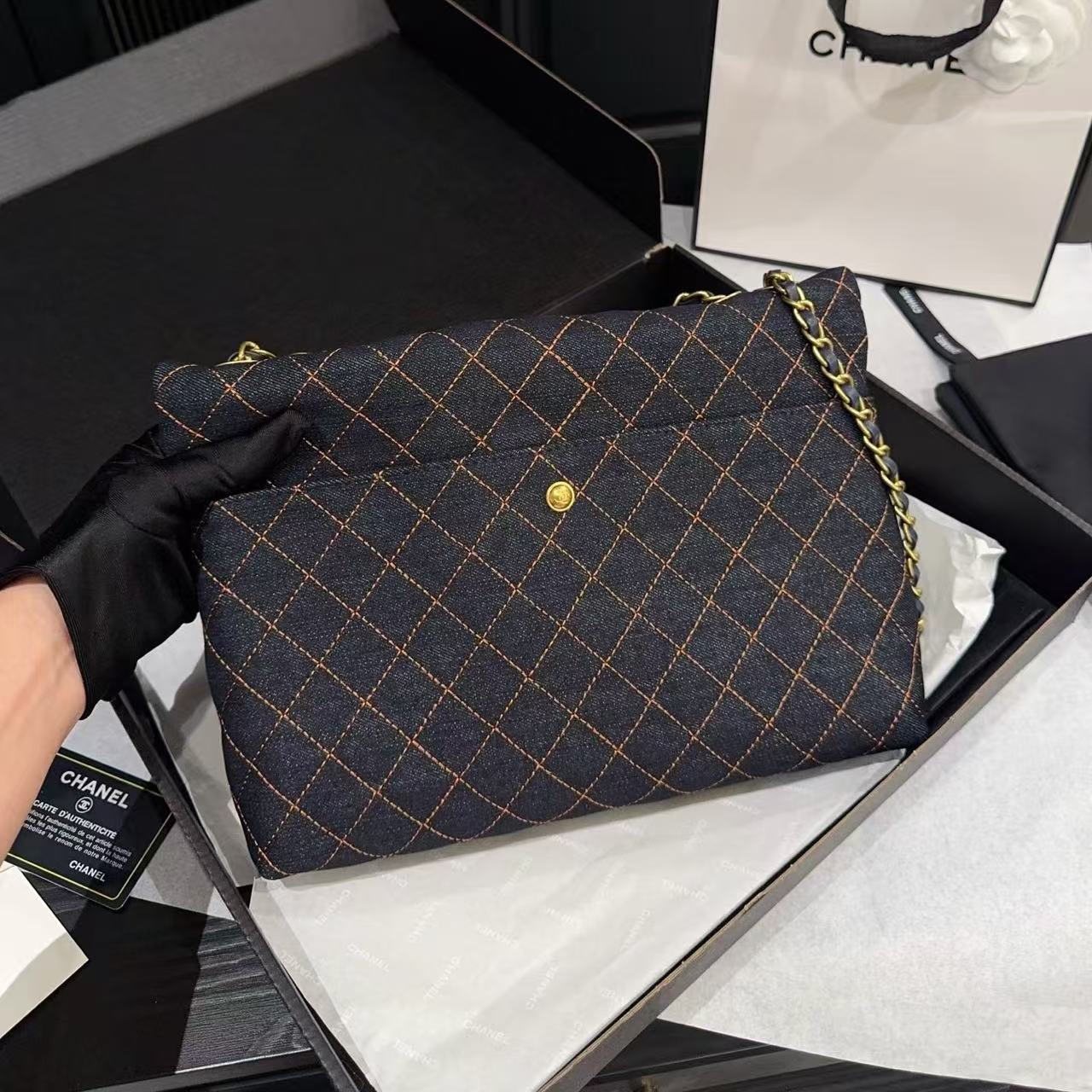 CHANE1 デニムフラップチェーンショルダーバッグ【50％割引+送料無料】