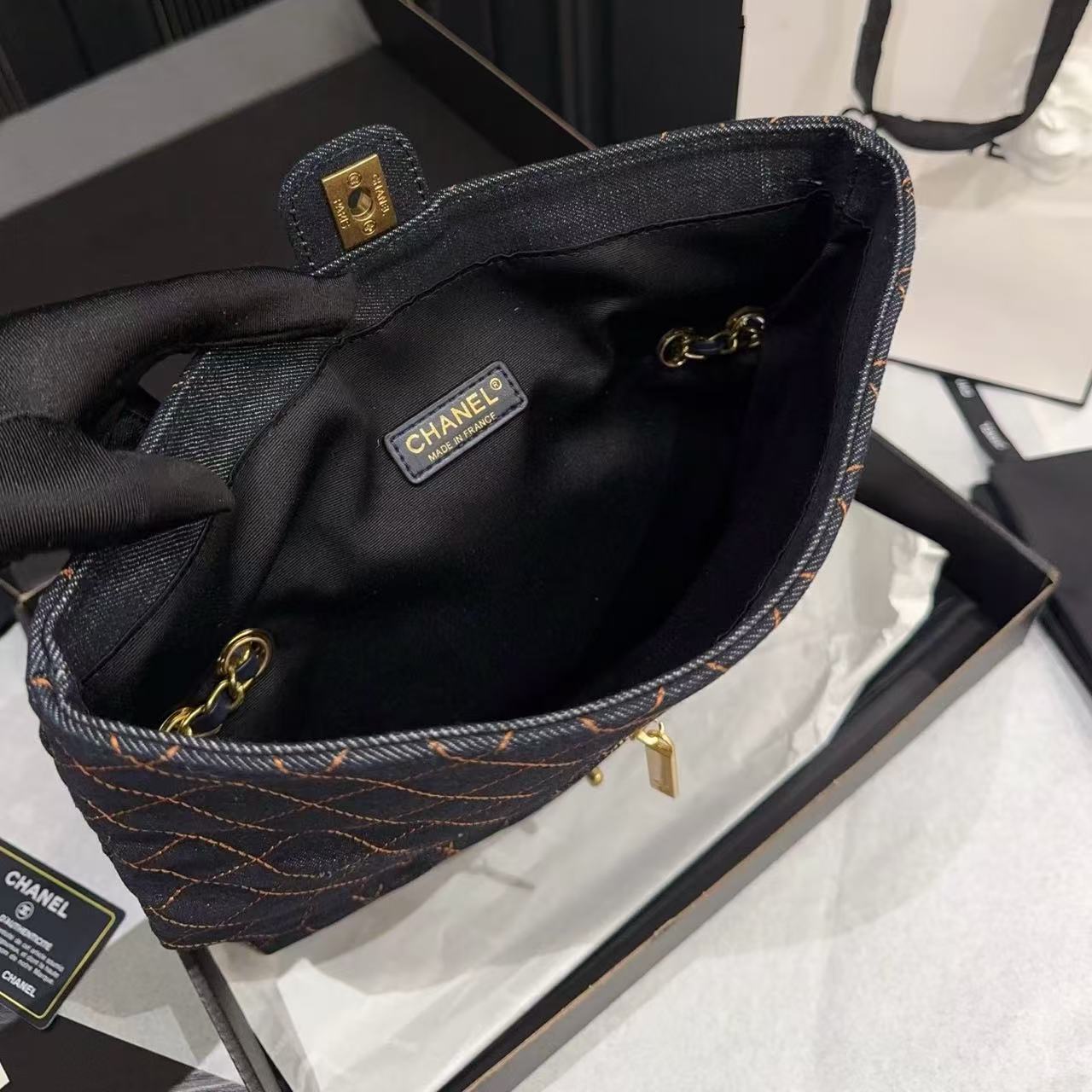 CHANE1 デニムフラップチェーンショルダーバッグ【50％割引+送料無料】