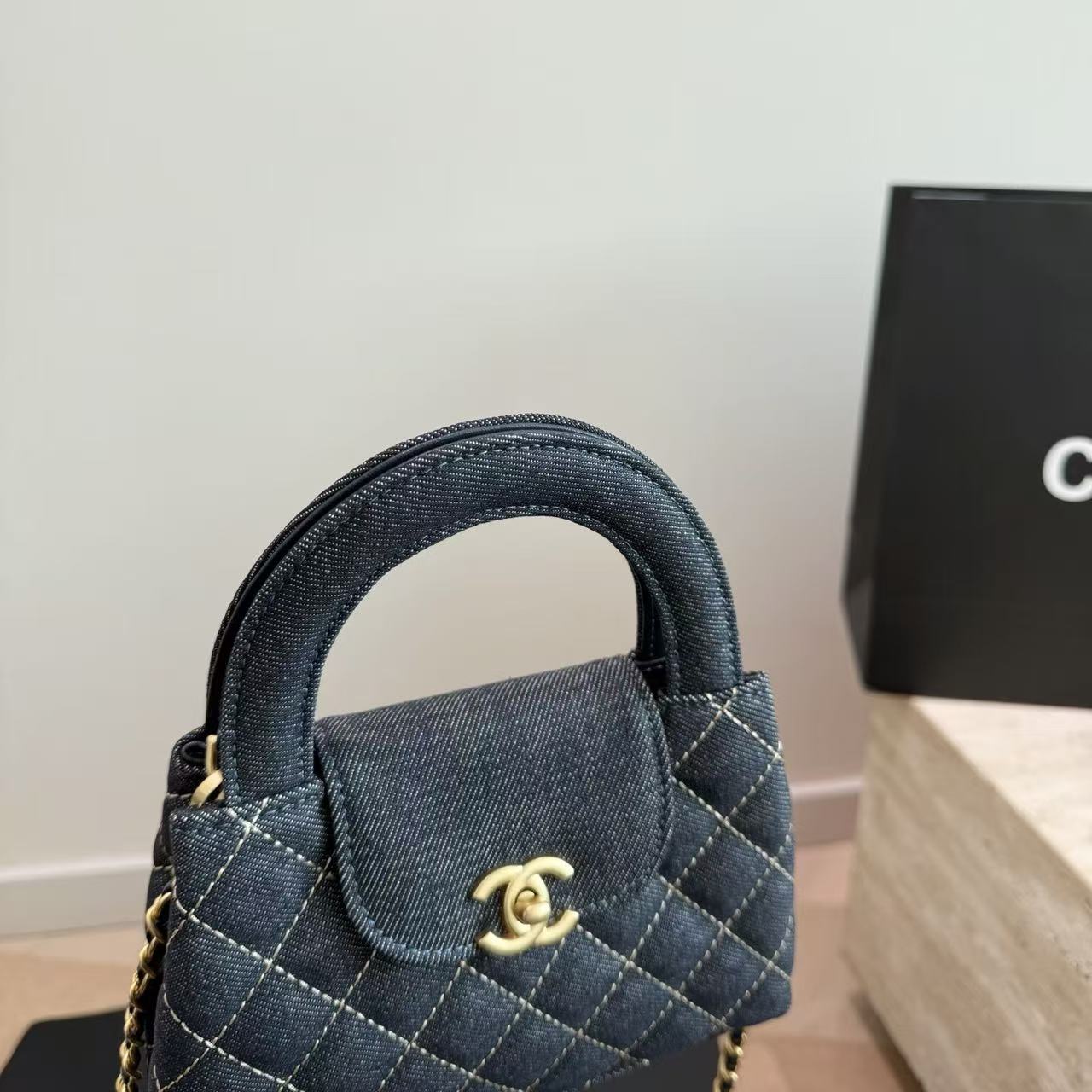 CHANE1 チェック柄デニムチェーンハンドバッグ【50％割引+送料無料】