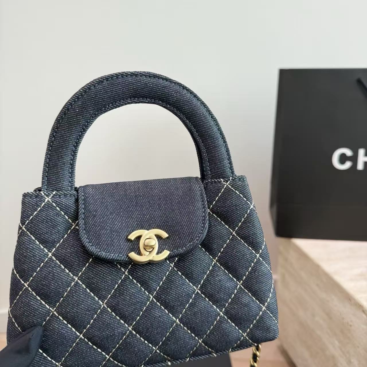 CHANE1 チェック柄デニムチェーンハンドバッグ【50％割引+送料無料】