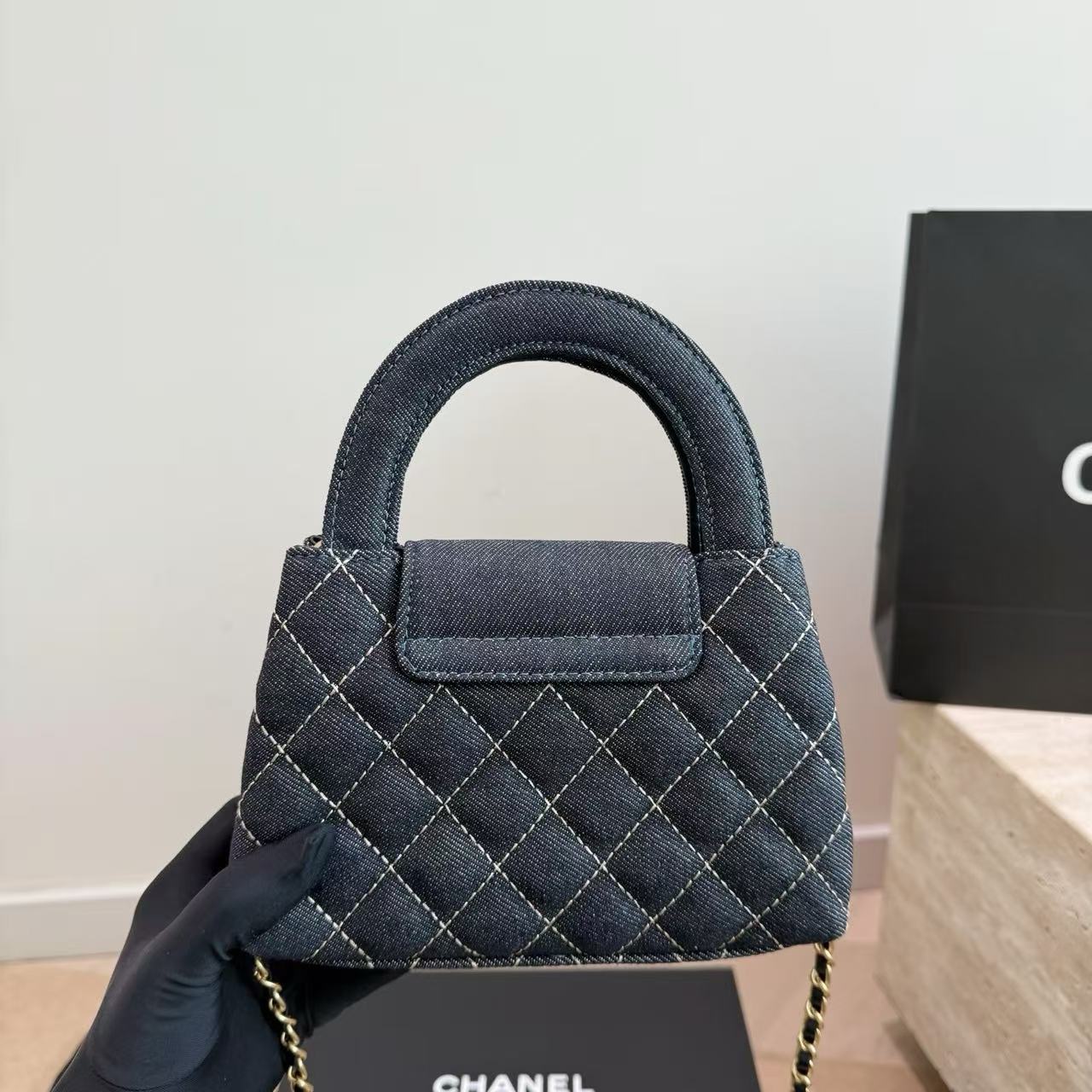 CHANE1 チェック柄デニムチェーンハンドバッグ【50％割引+送料無料】