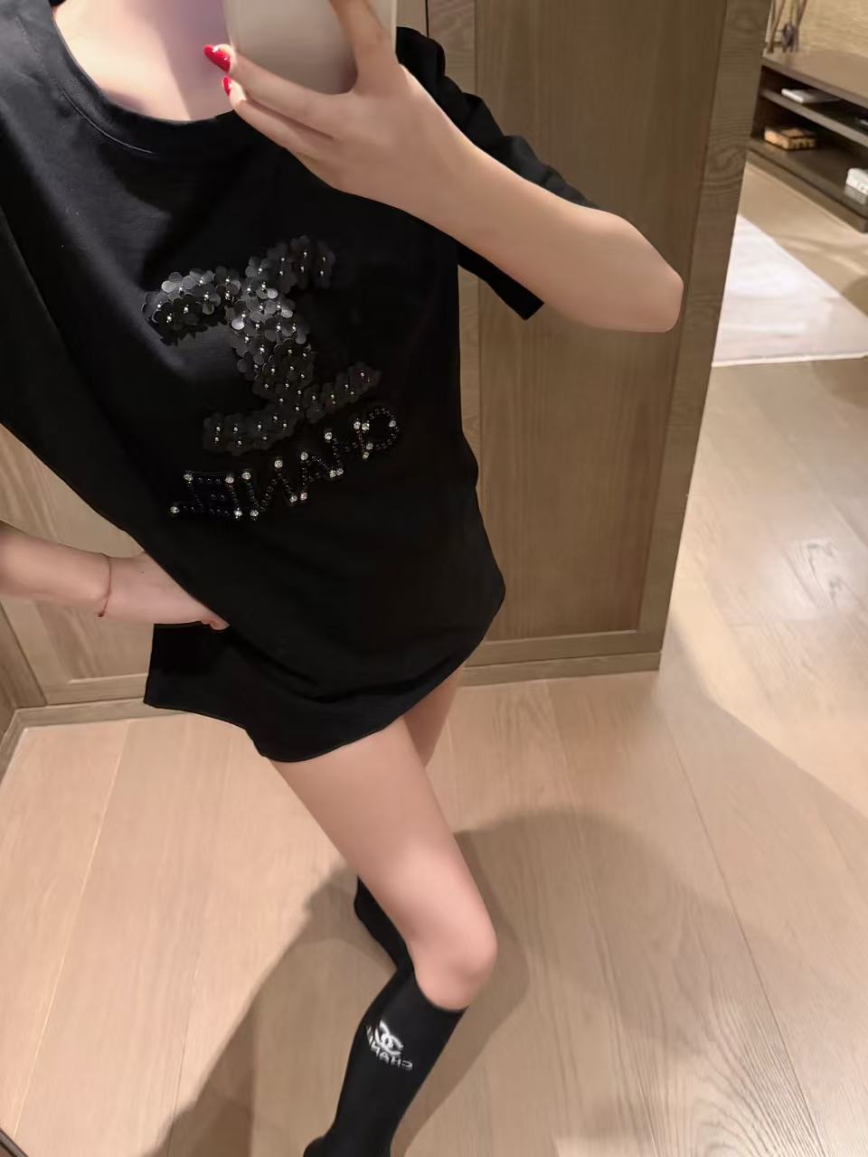 CHANE1 ソックス + 花柄レターTシャツ【50％割引+送料無料】