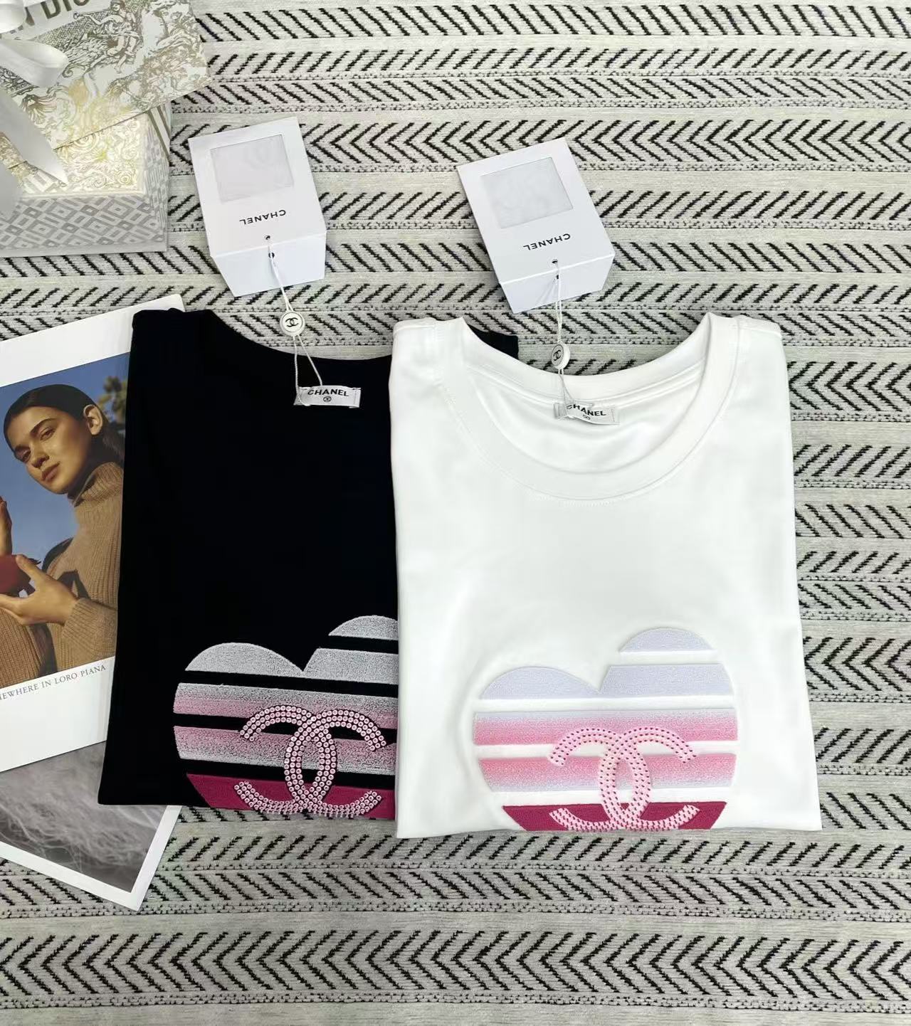 CHANE1 スパンコールグラデーションハートTシャツ【50％割引+送料無料】