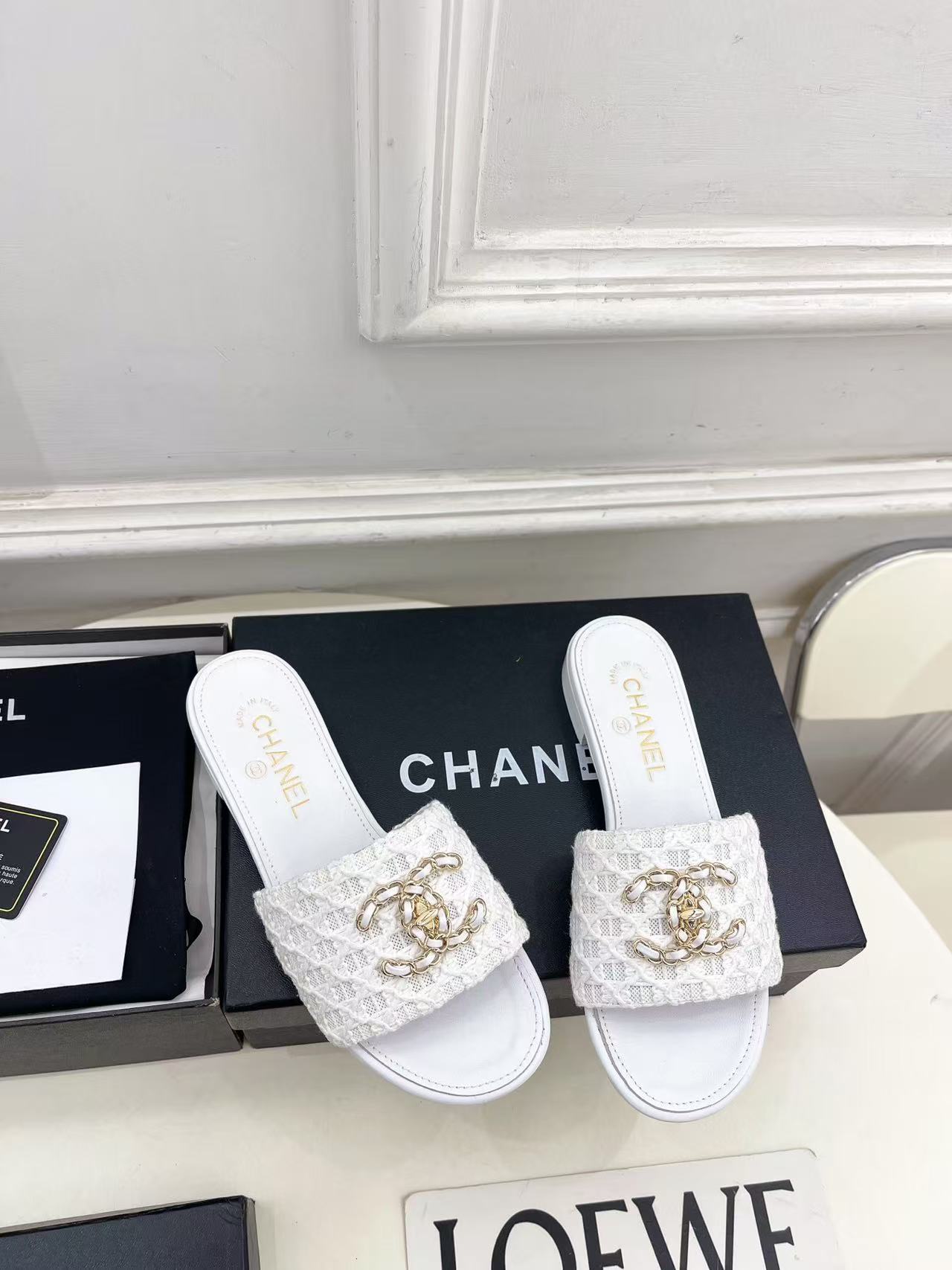 CHANE1 高品質ダブルCチェーンニットフラットシューズ【50％割引+送料無料】