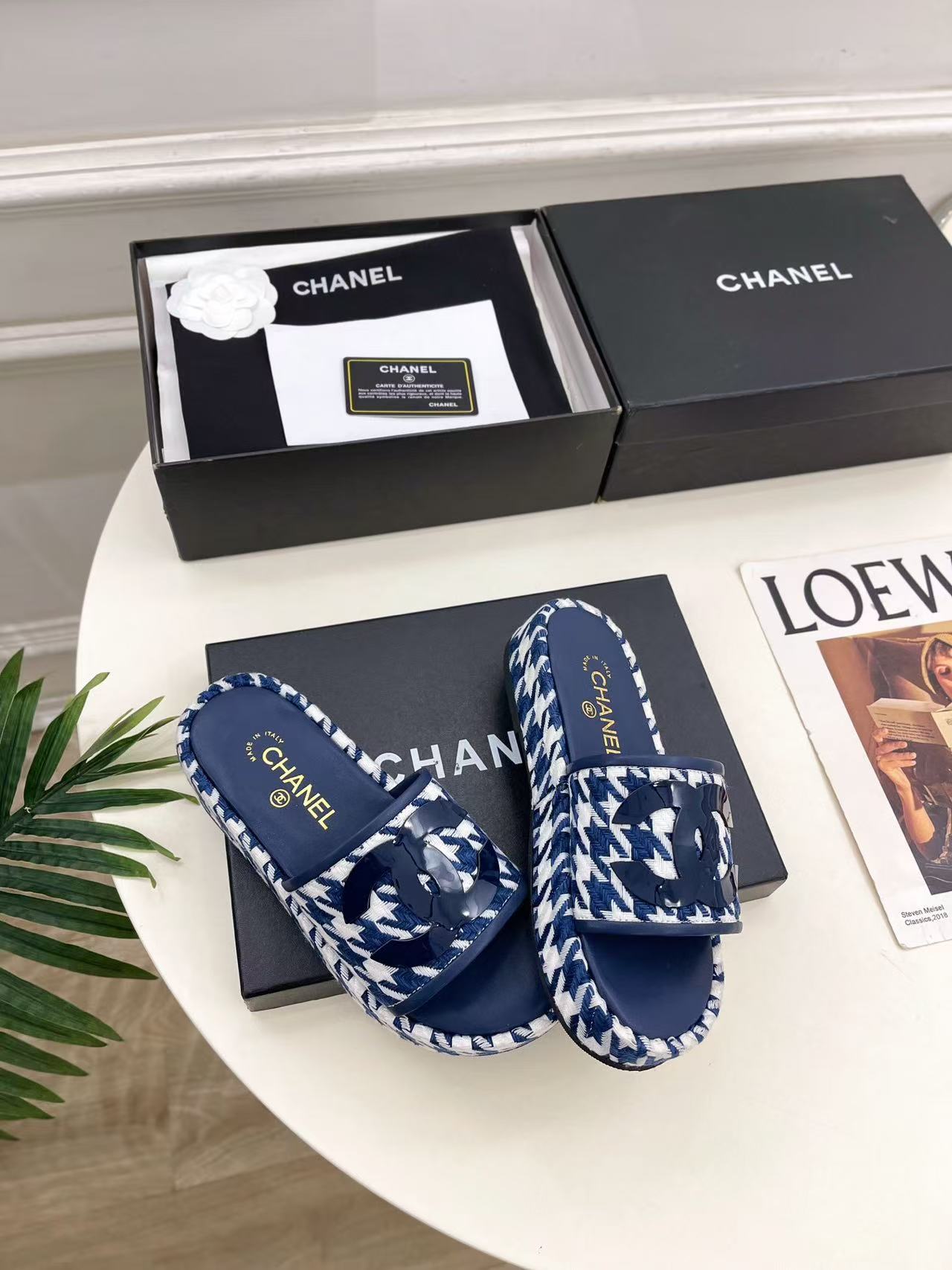 CHANE1 高品質ダブルC千鳥格子プラットフォームスリッパ【50％割引+送料無料】