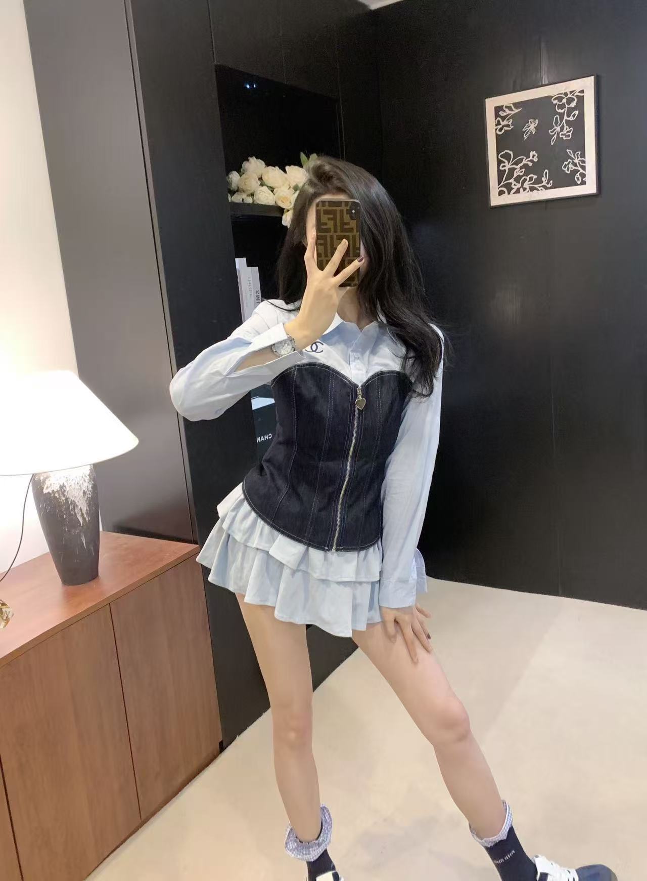 CHANE1 パッチワークデニムシャツ【50％割引+送料無料】