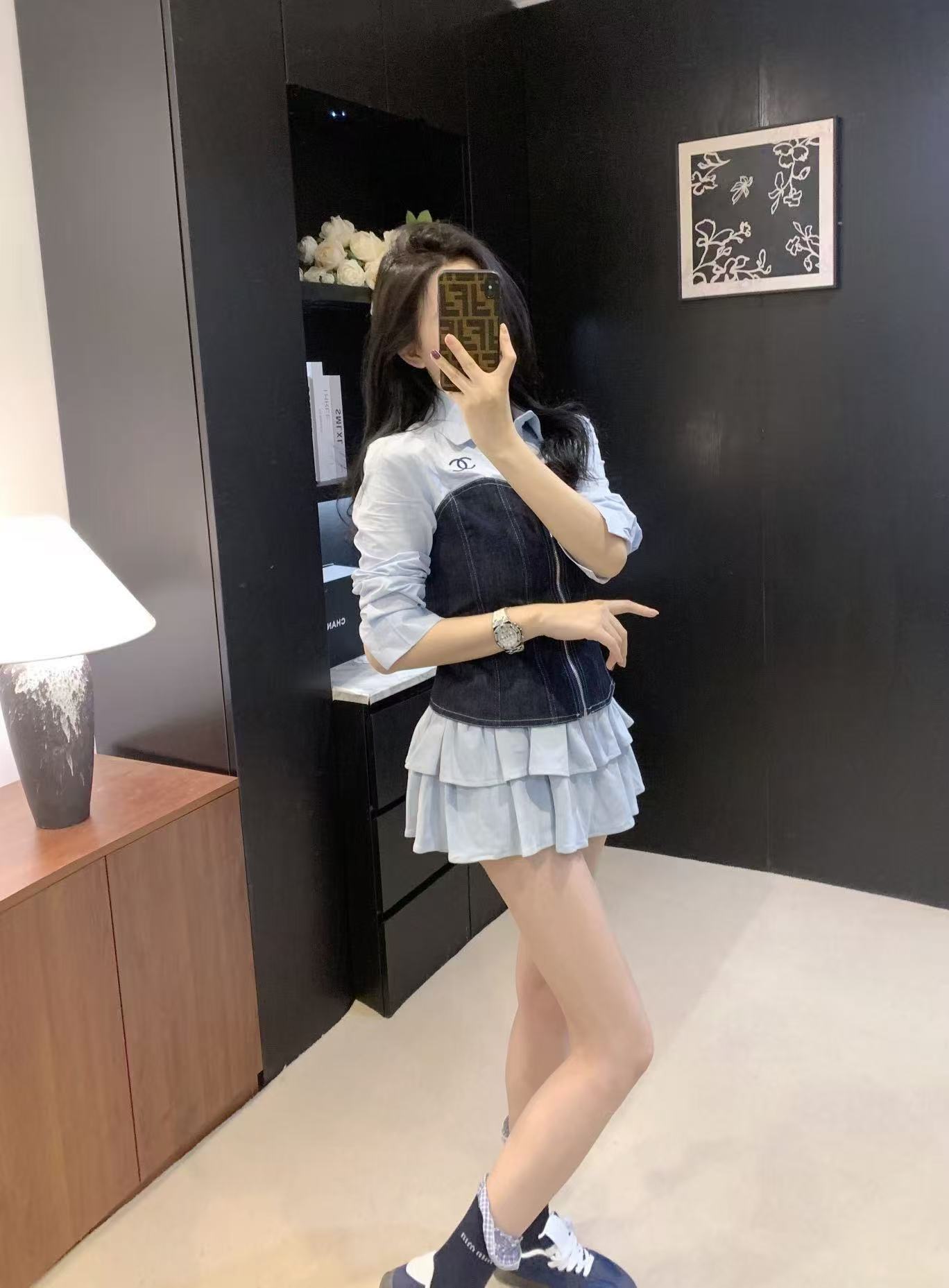 CHANE1 パッチワークデニムシャツ【50％割引+送料無料】