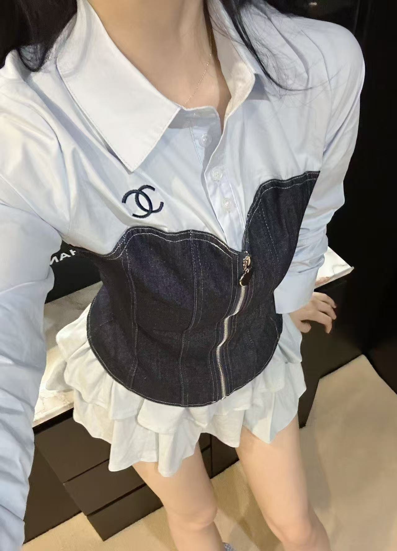 CHANE1 パッチワークデニムシャツ【50％割引+送料無料】