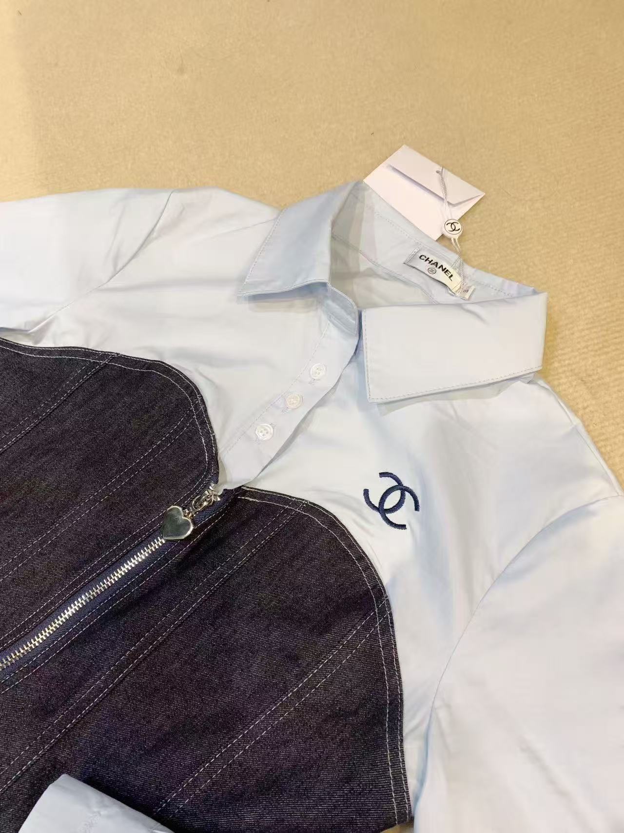 CHANE1 パッチワークデニムシャツ【50％割引+送料無料】