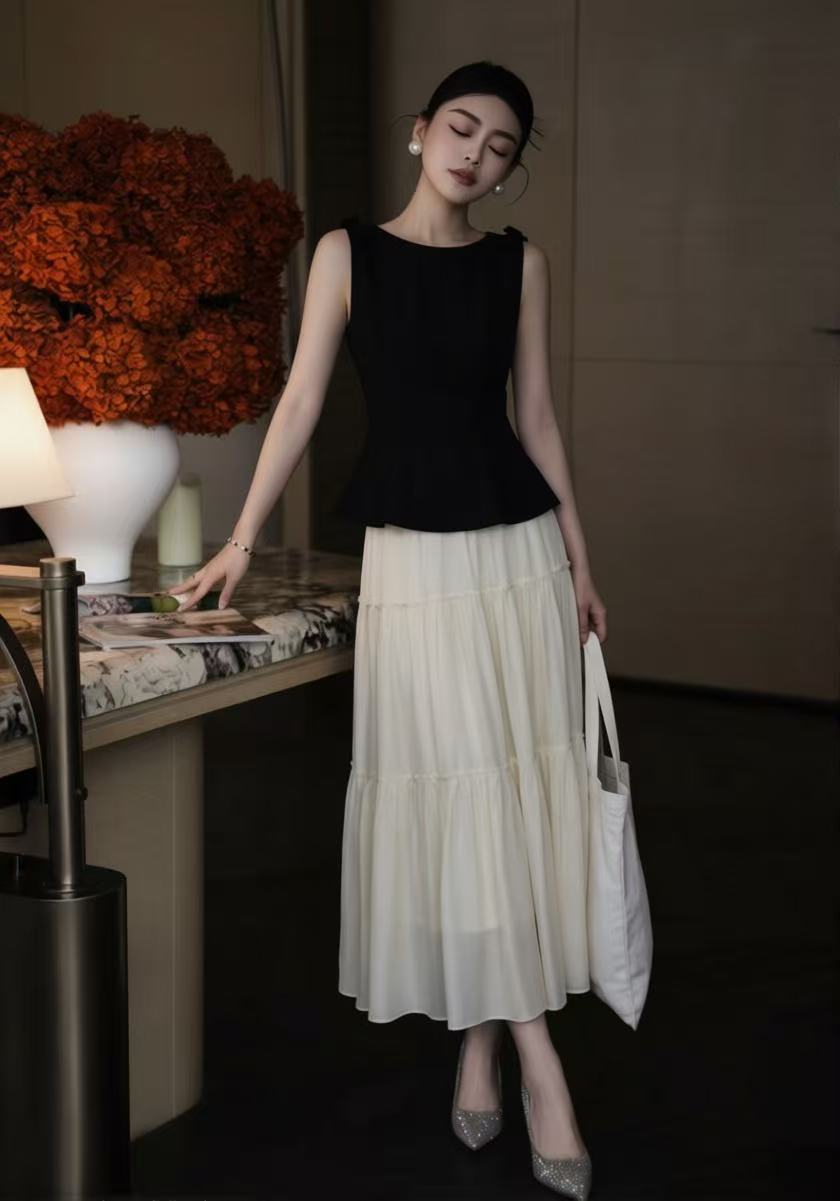 CHANE1 高品質ベスト＋チュールスカート ツーピースセット【50％割引+送料無料】