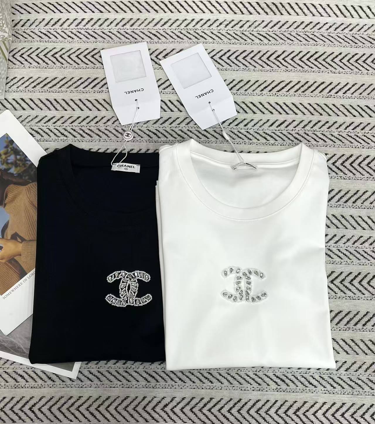 CHANE1 シンプルダブルCダイヤモンドTシャツ【50％割引+送料無料】