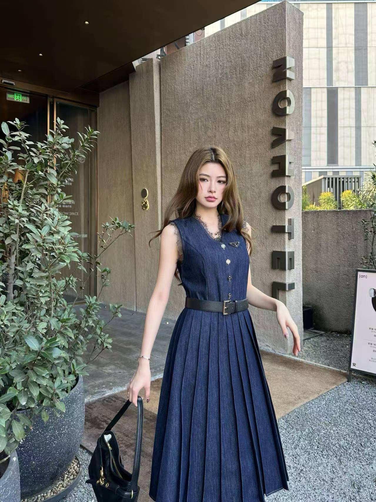 PR4DA 高品質レースVネック デニムワンピース【50％割引+送料無料】