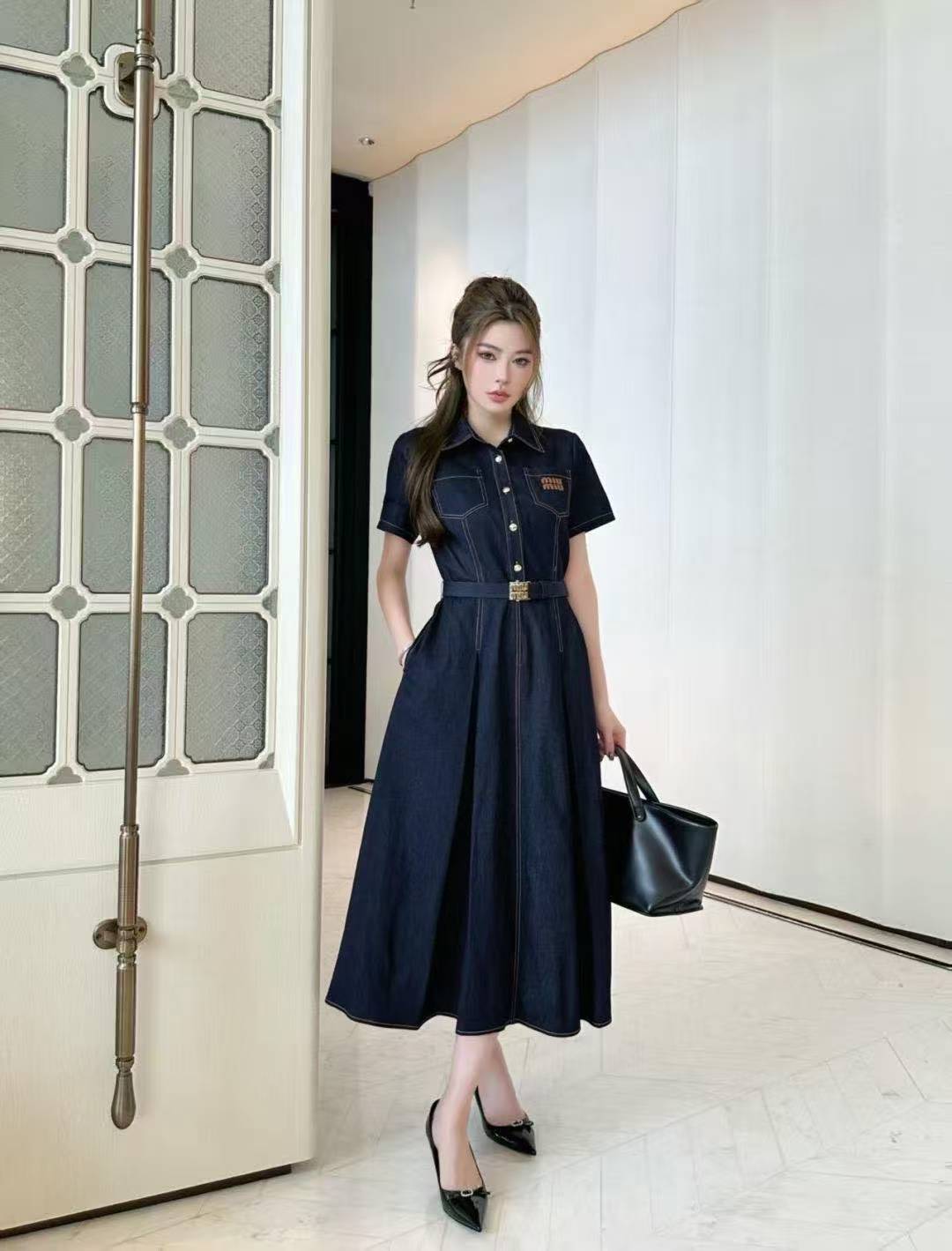 M1UM1U シンプルなレターデニムドレス【50％割引+送料無料】