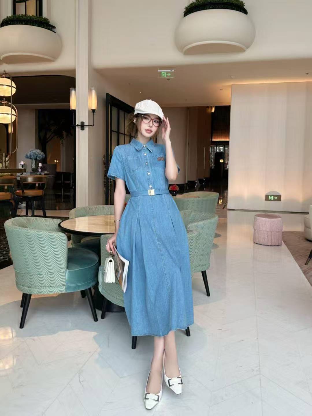 M1UM1U シンプルなレターデニムドレス【50％割引+送料無料】