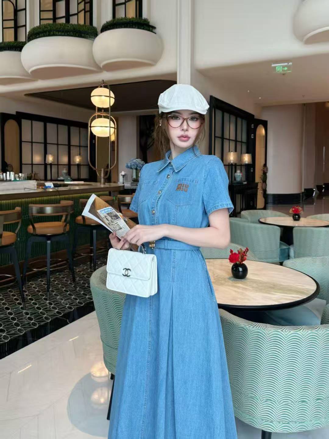 M1UM1U シンプルなレターデニムドレス【50％割引+送料無料】