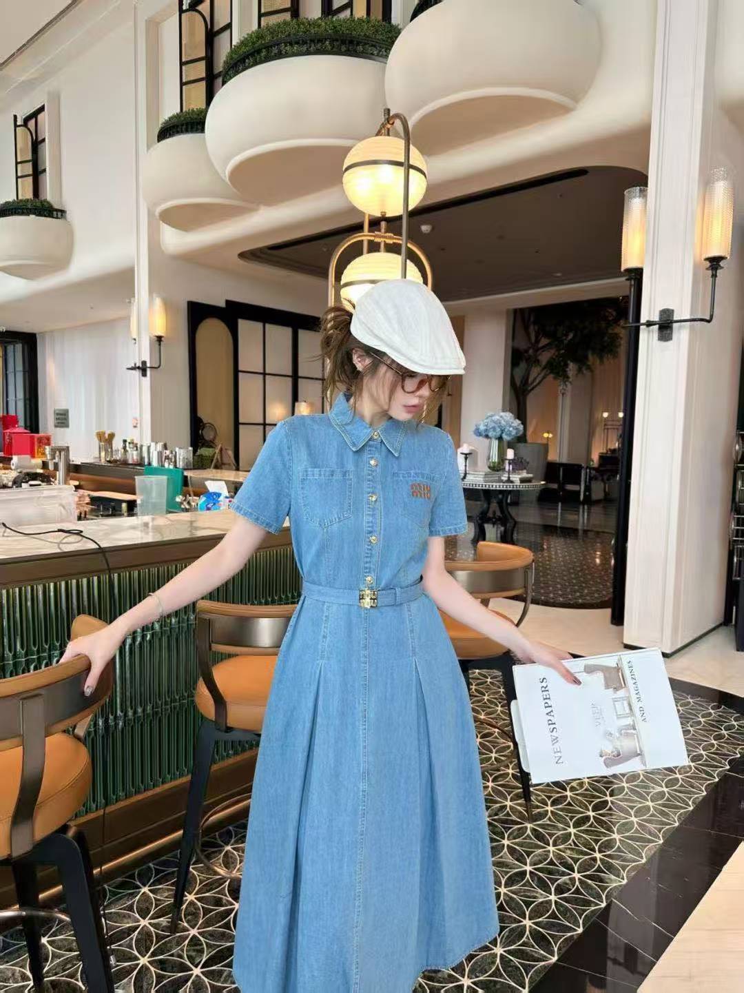 M1UM1U シンプルなレターデニムドレス【50％割引+送料無料】