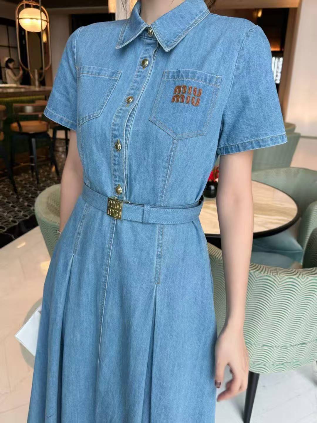 M1UM1U シンプルなレターデニムドレス【50％割引+送料無料】