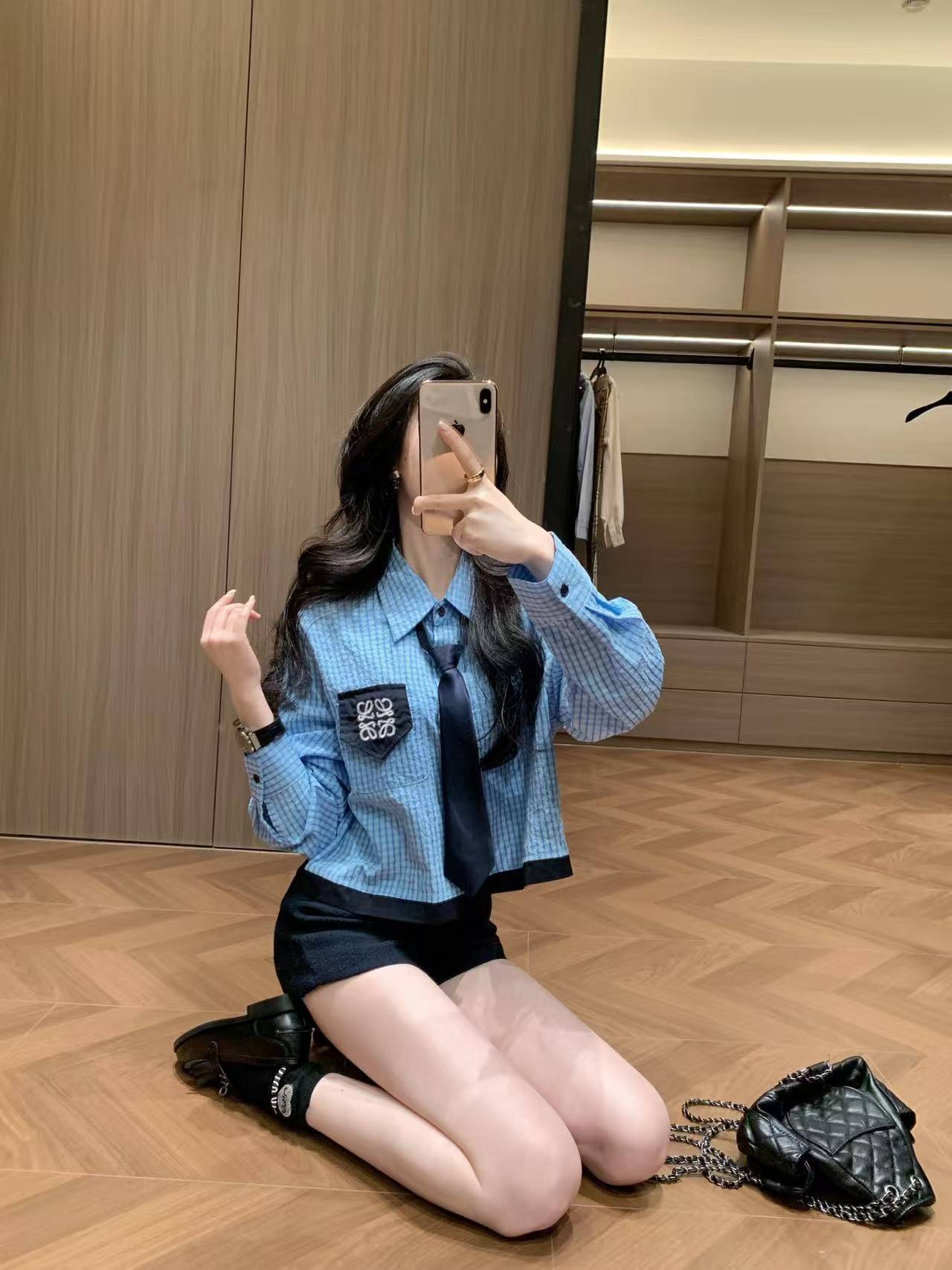 L0WEW チェックシャツ（ネクタイ付き）【50％割引+送料無料】