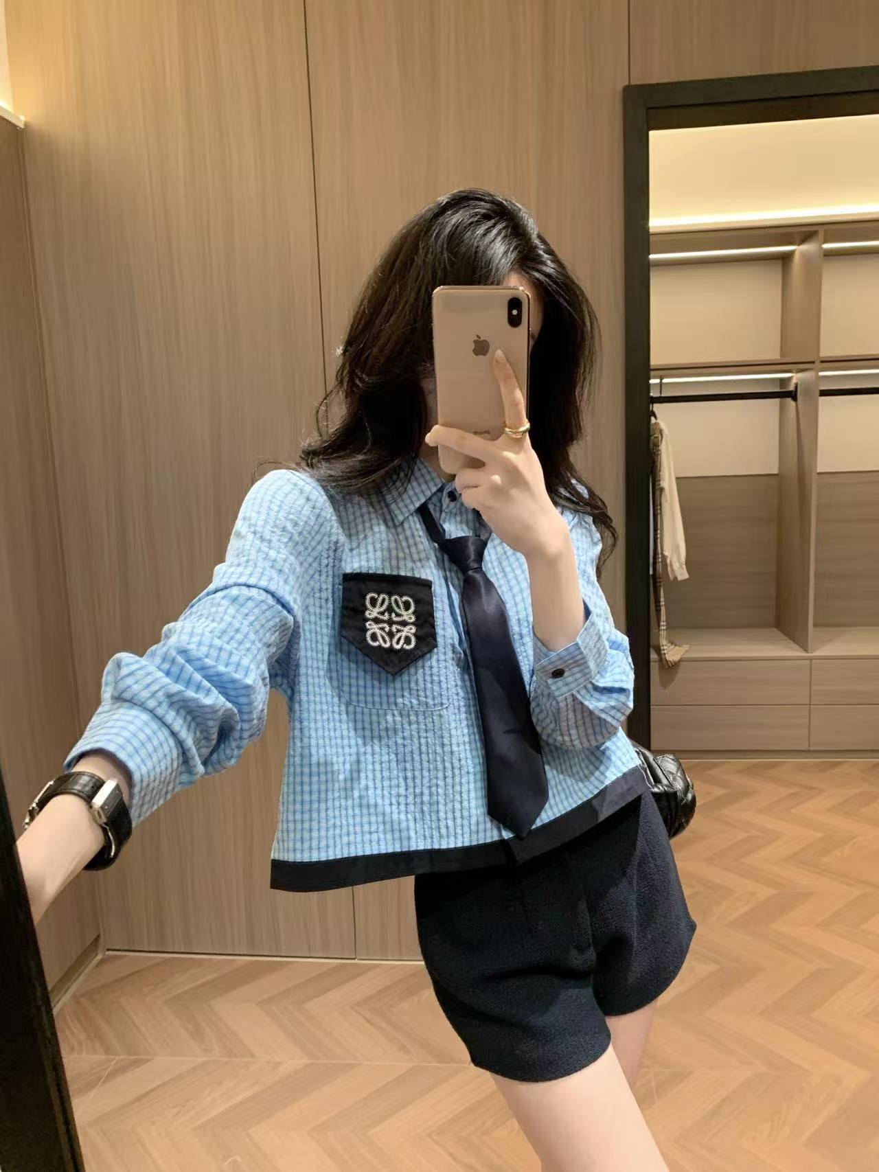 L0WEW チェックシャツ（ネクタイ付き）【50％割引+送料無料】