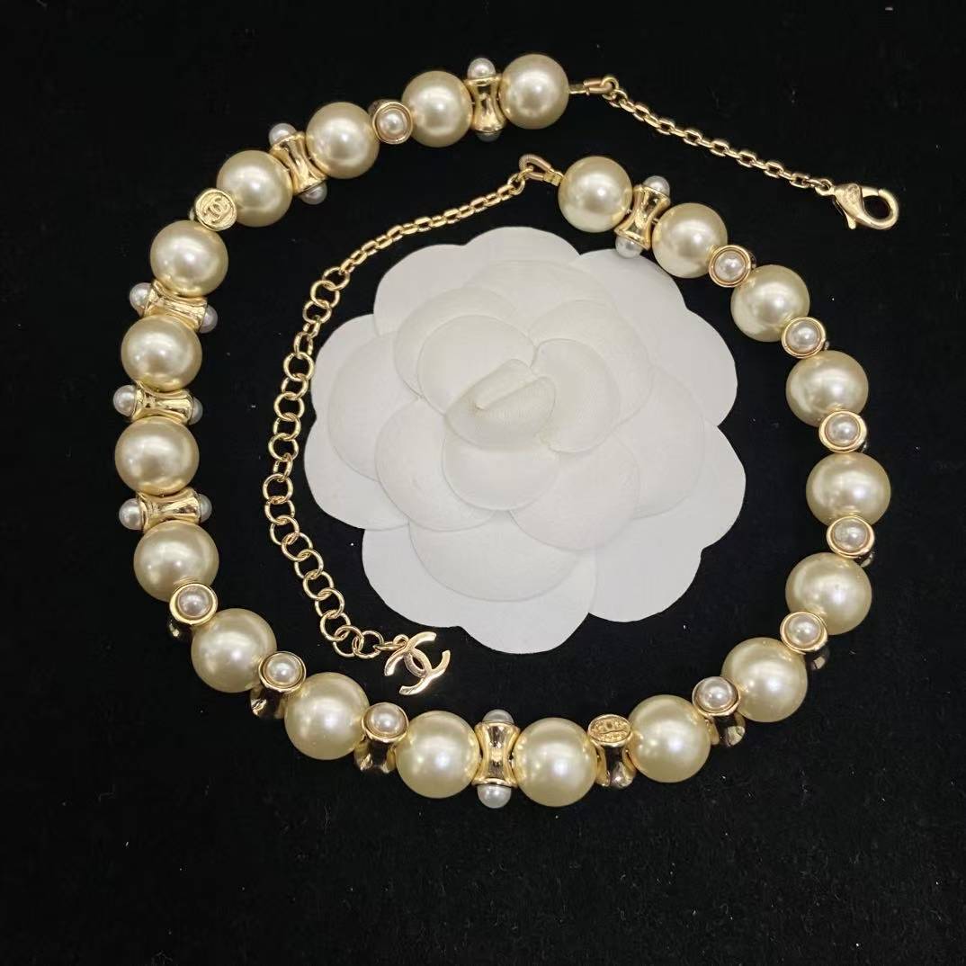 CHANE1 ダブルCパールチェーンネックレス【50％割引+送料無料】