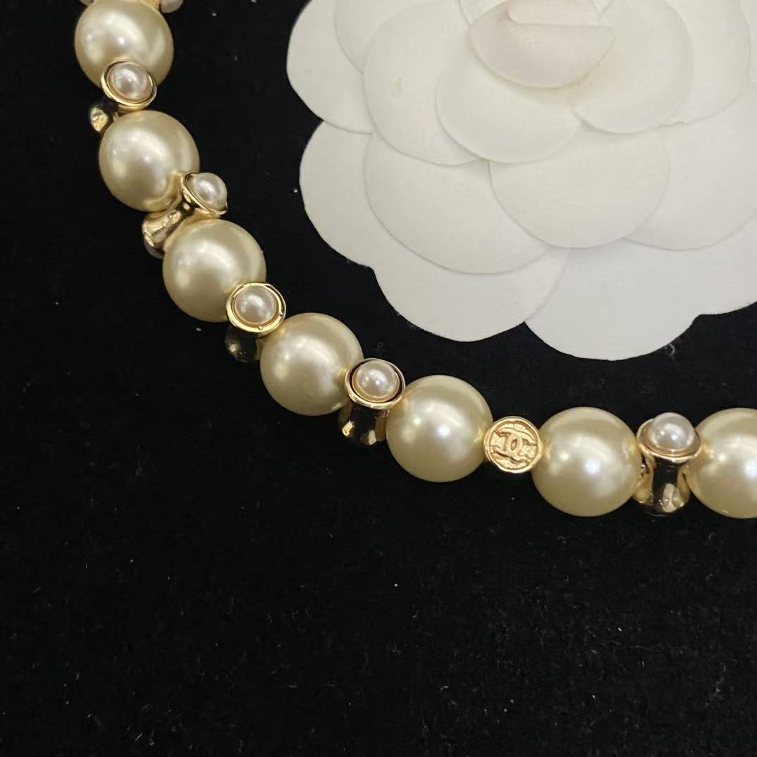 CHANE1 ダブルCパールチェーンネックレス【50％割引+送料無料】