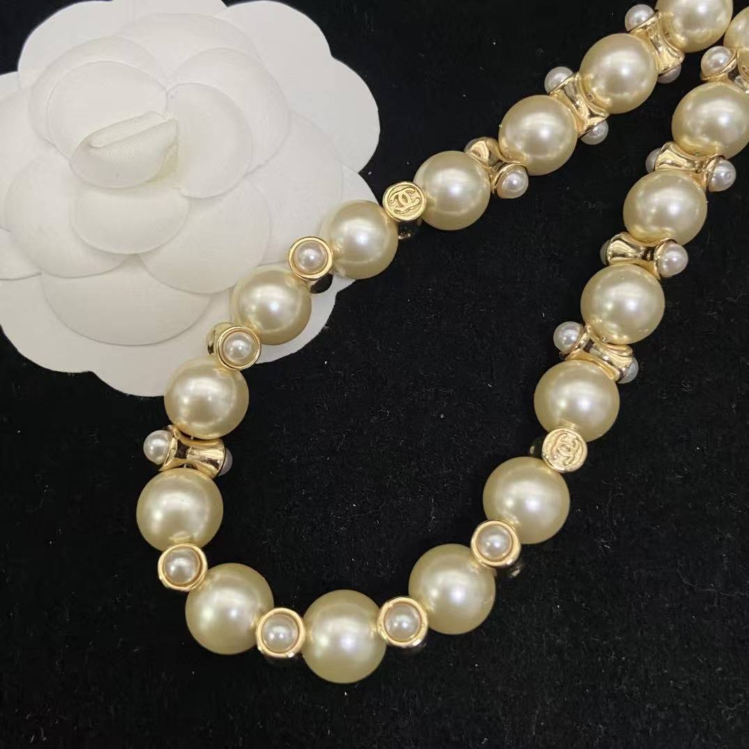 CHANE1 ダブルCパールチェーンネックレス【50％割引+送料無料】