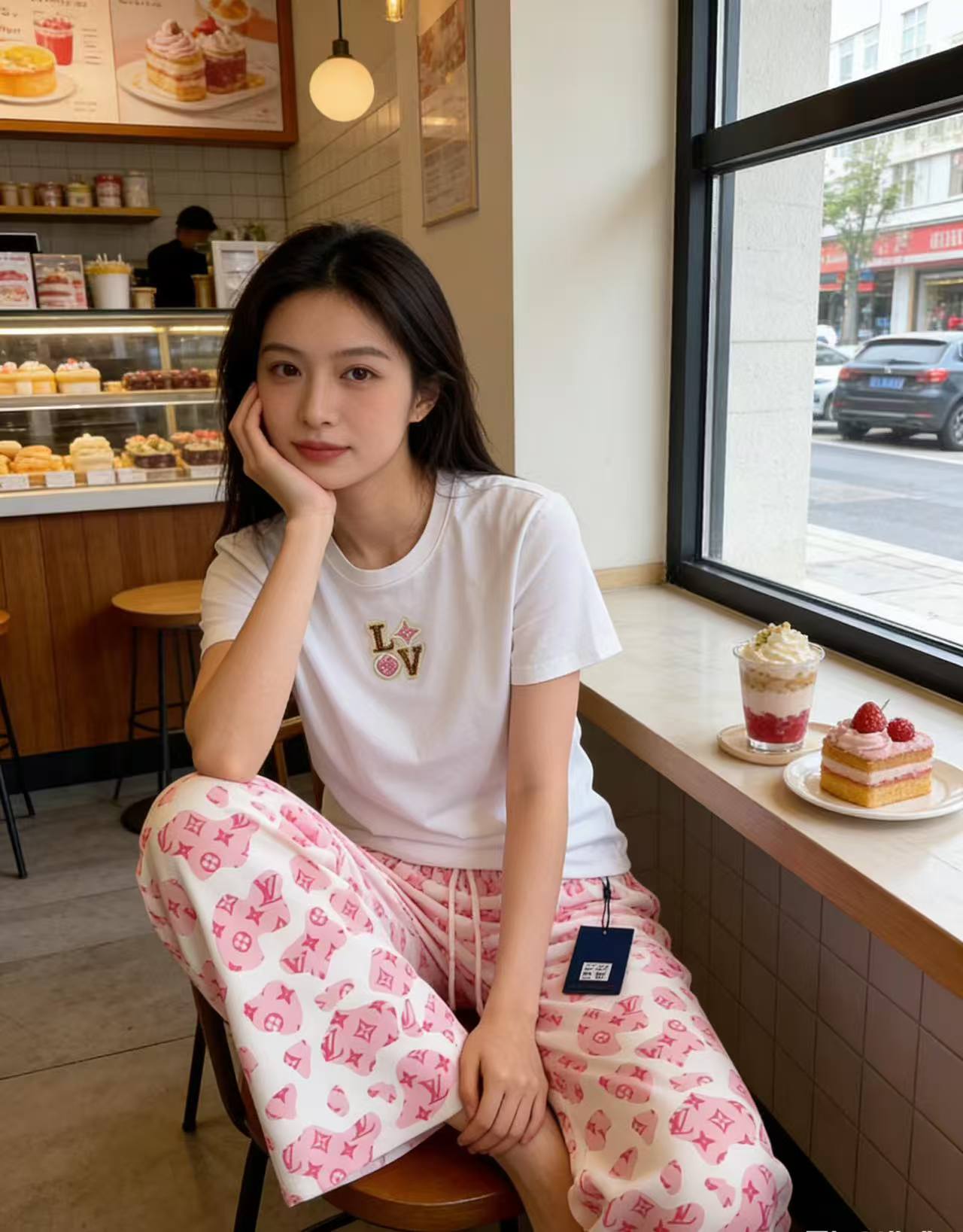 LV刺繍ロゴ入りTシャツ＋パンツのツーピースセット【50％割引+送料無料】