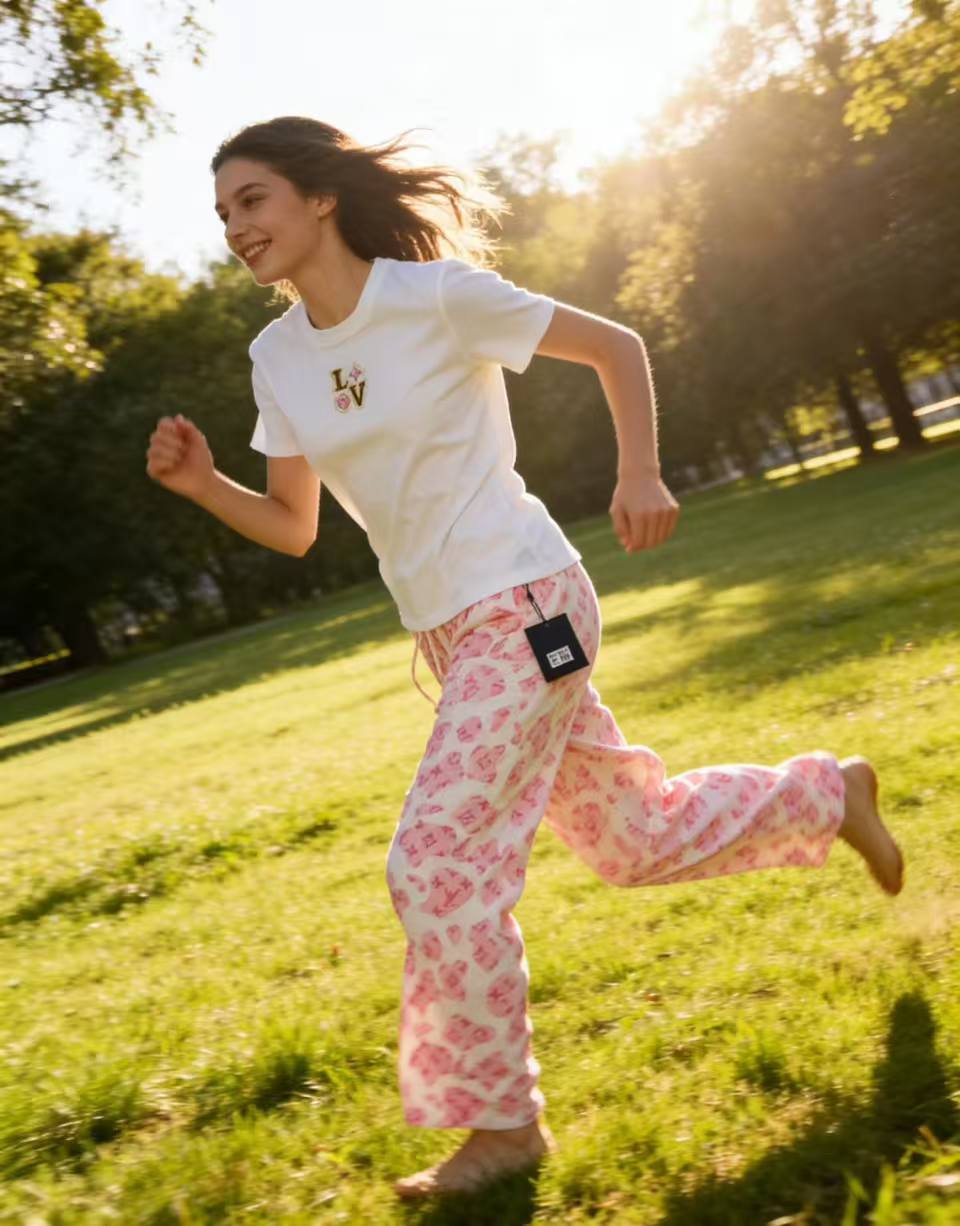 LV刺繍ロゴ入りTシャツ＋パンツのツーピースセット【50％割引+送料無料】