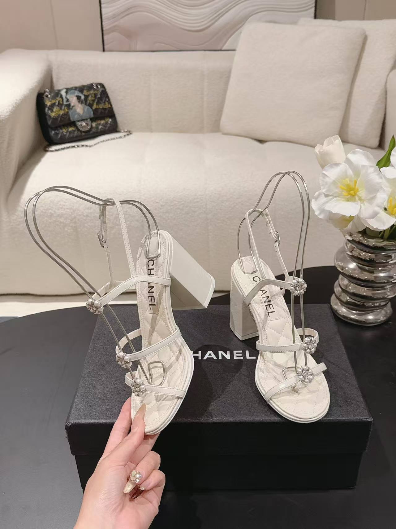 CHANE1 高品質カメリアハイヒールサンダル【50％割引+送料無料】