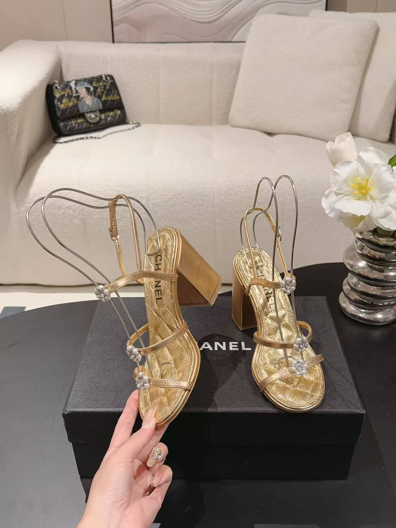 CHANE1 高品質カメリアハイヒールサンダル【50％割引+送料無料】