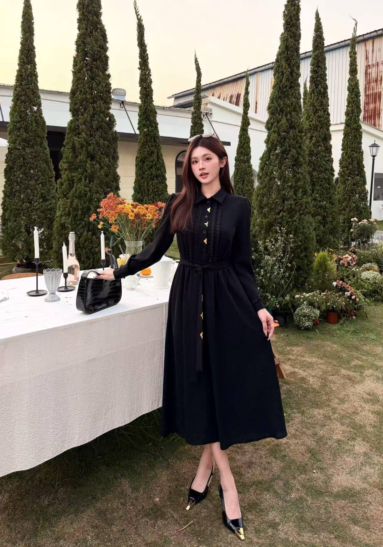 LV 四つ葉のクローバー柄 長袖ワンピース【50％割引+送料無料】