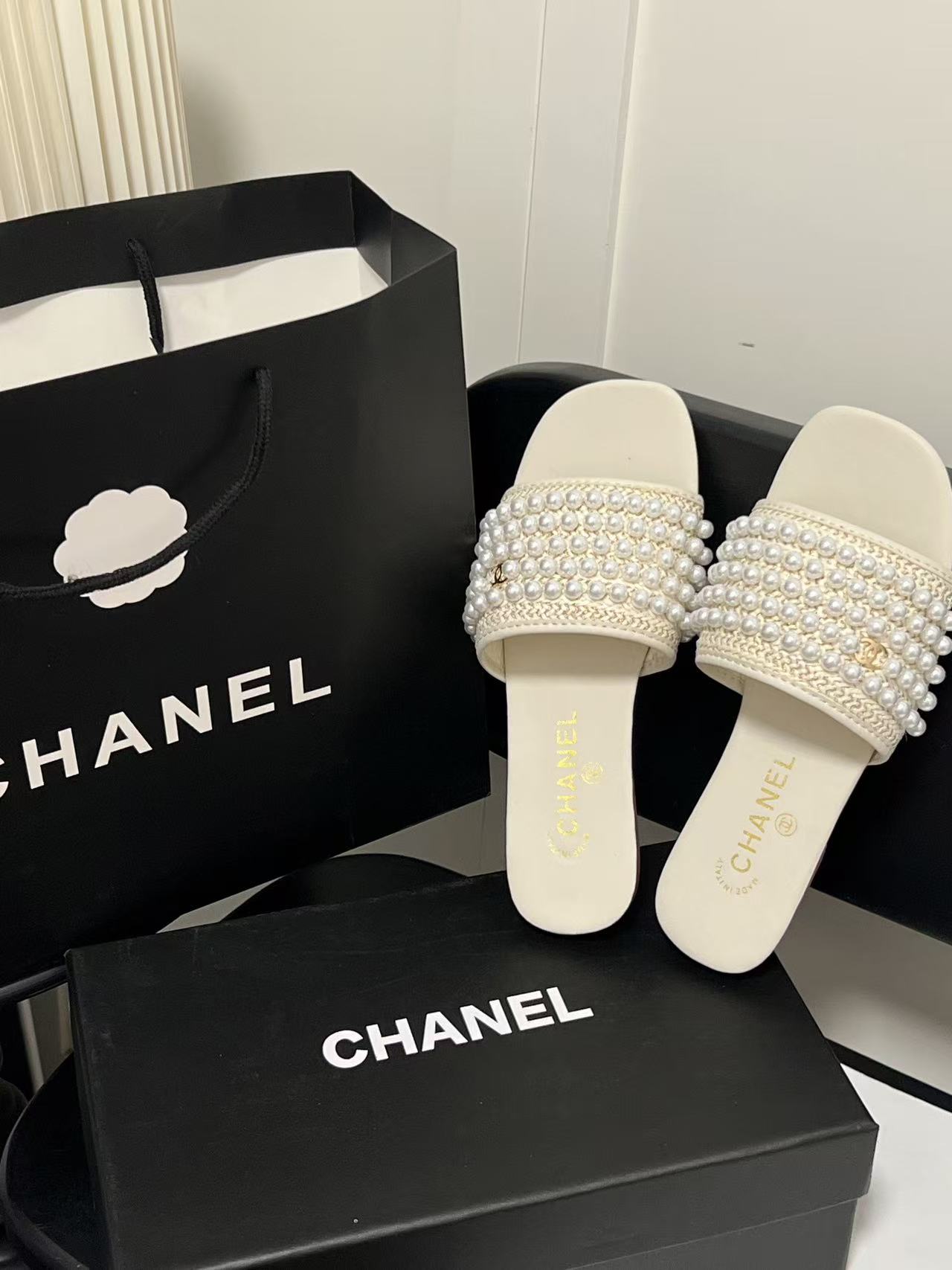 CHANE1 パールフラットシューズ【50％割引+送料無料】