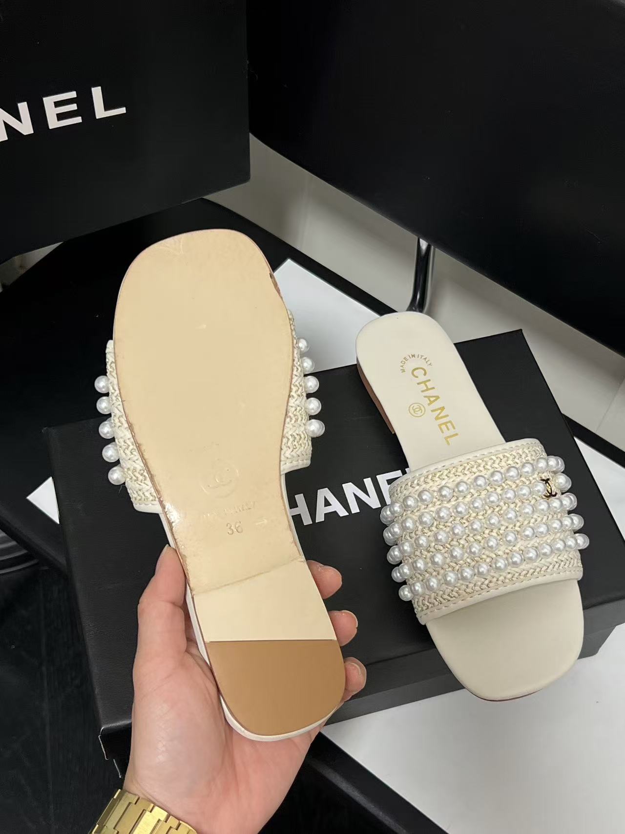 CHANE1 パールフラットシューズ【50％割引+送料無料】