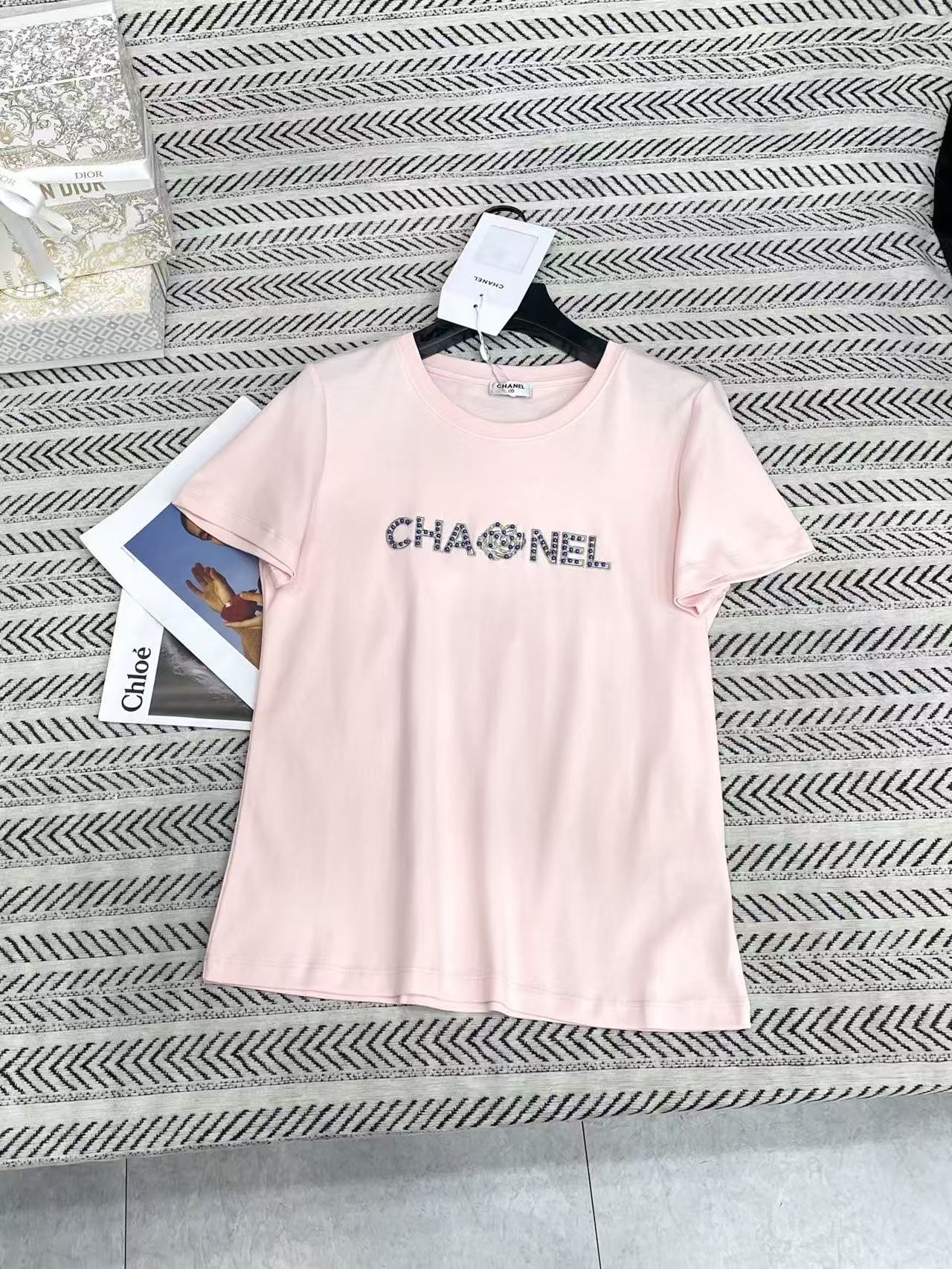 CHANE1 3D刺繍ビーズ付きカメリアTシャツ【50％割引+送料無料】