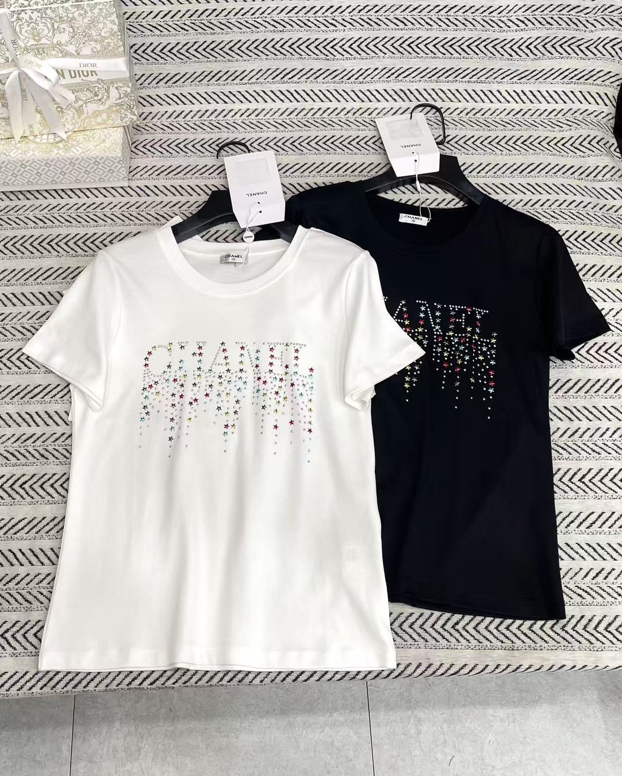 CHANE1 ラインストーン レインボー スター レター Tシャツ【50％割引+送料無料】