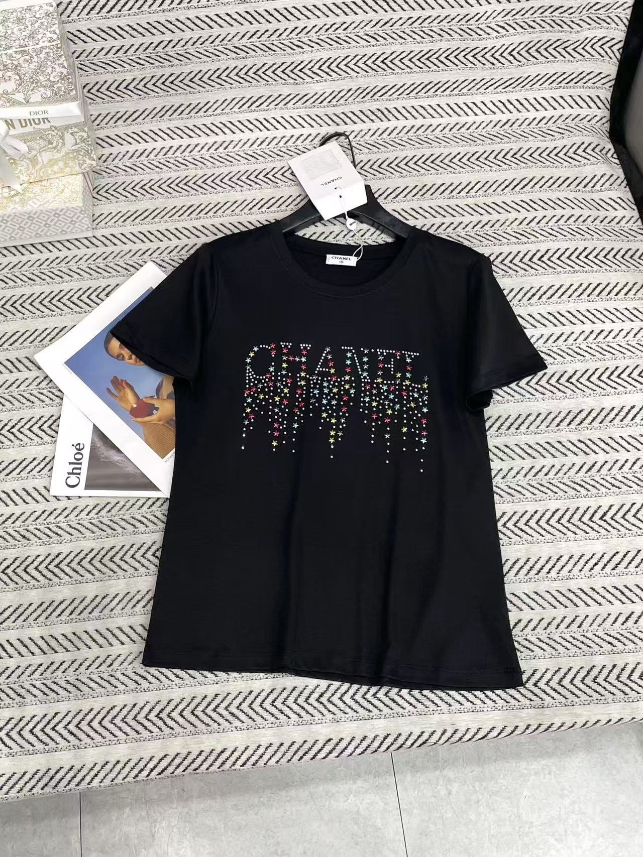 CHANE1 ラインストーン レインボー スター レター Tシャツ【50％割引+送料無料】