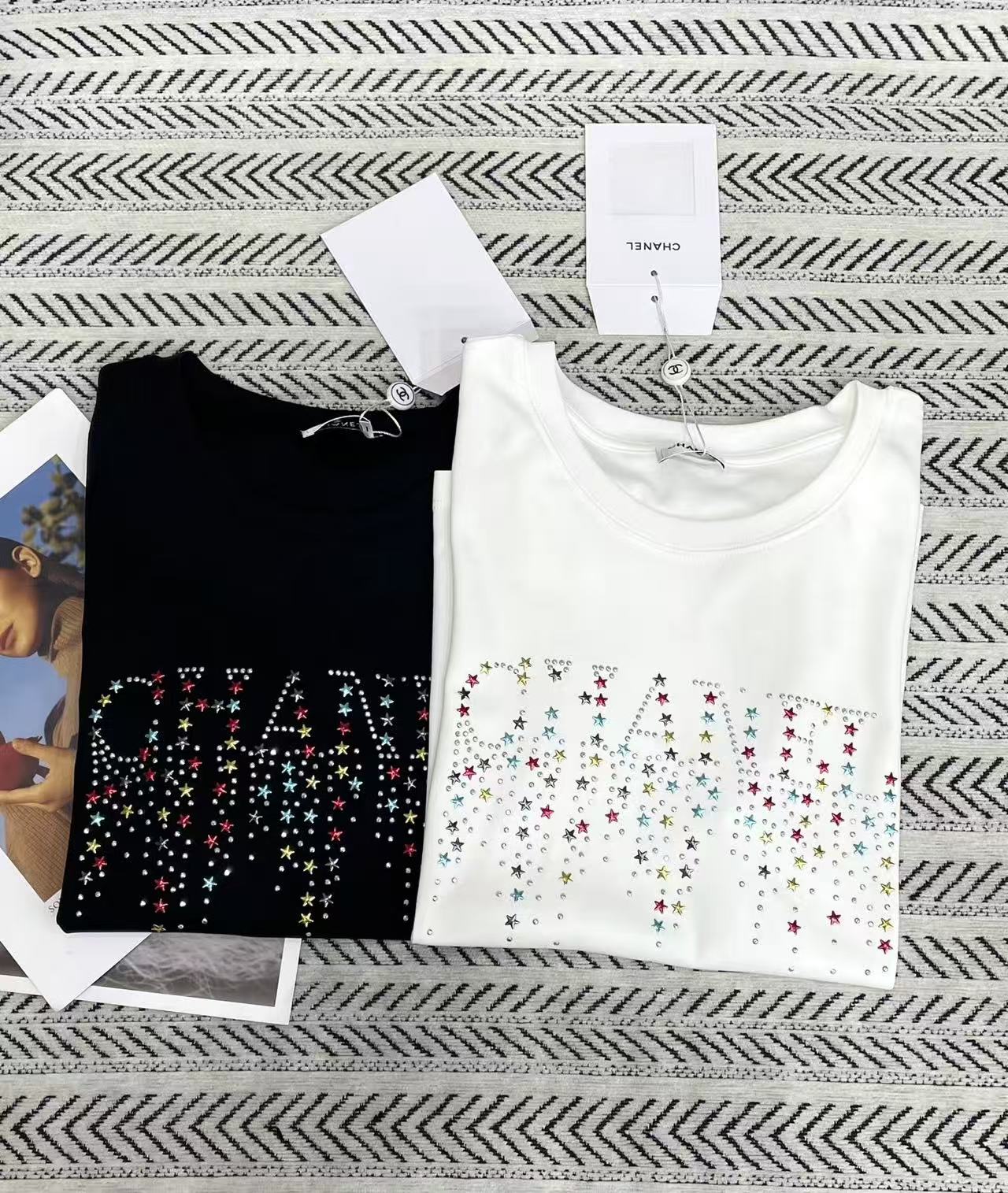 CHANE1 ラインストーン レインボー スター レター Tシャツ【50％割引+送料無料】