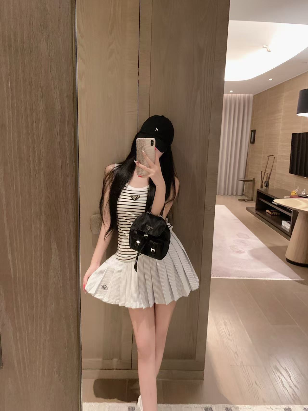 PR4DA ストライプ柄ベスト＋スカート ツーピースセット【50％割引+送料無料】