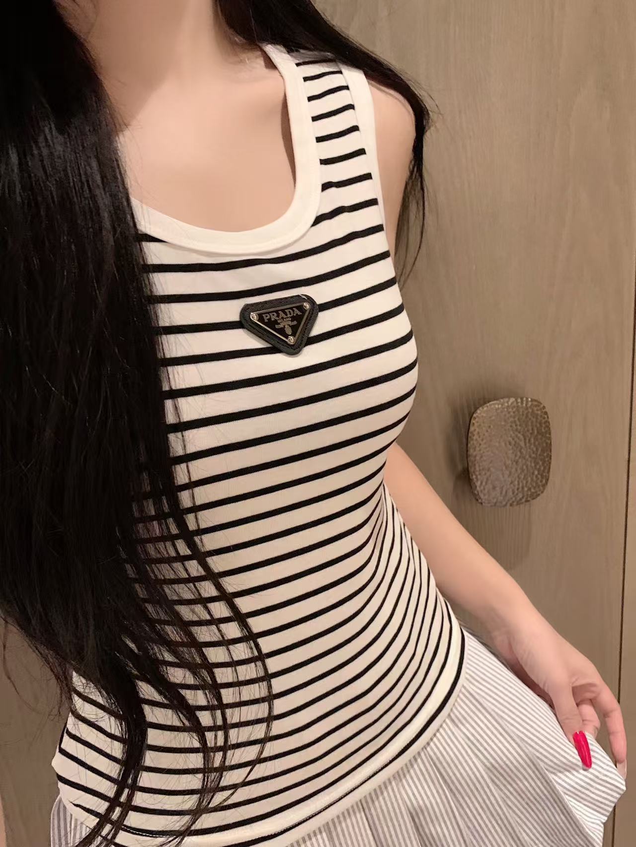 PR4DA ストライプ柄ベスト＋スカート ツーピースセット【50％割引+送料無料】