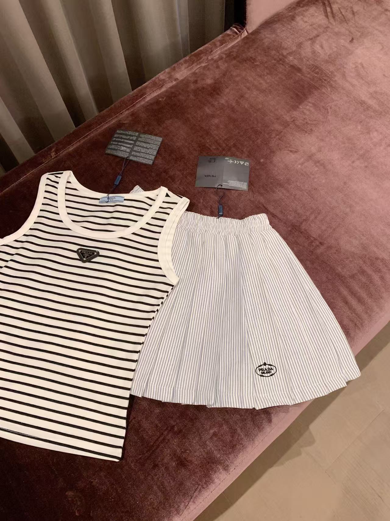 PR4DA ストライプ柄ベスト＋スカート ツーピースセット【50％割引+送料無料】