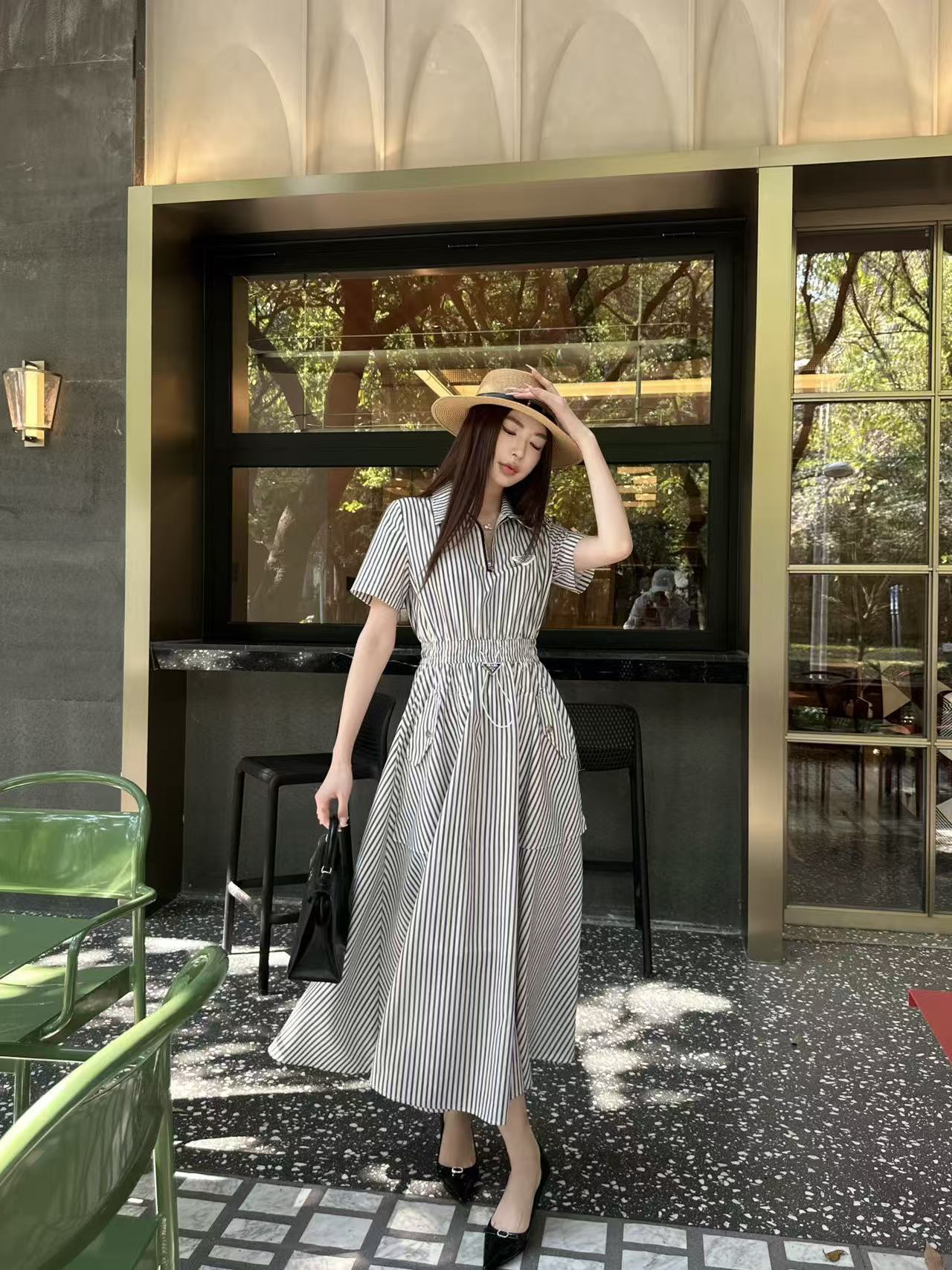 PR4DA 高品質トライアングルロゴストライプドレス【50％割引+送料無料】