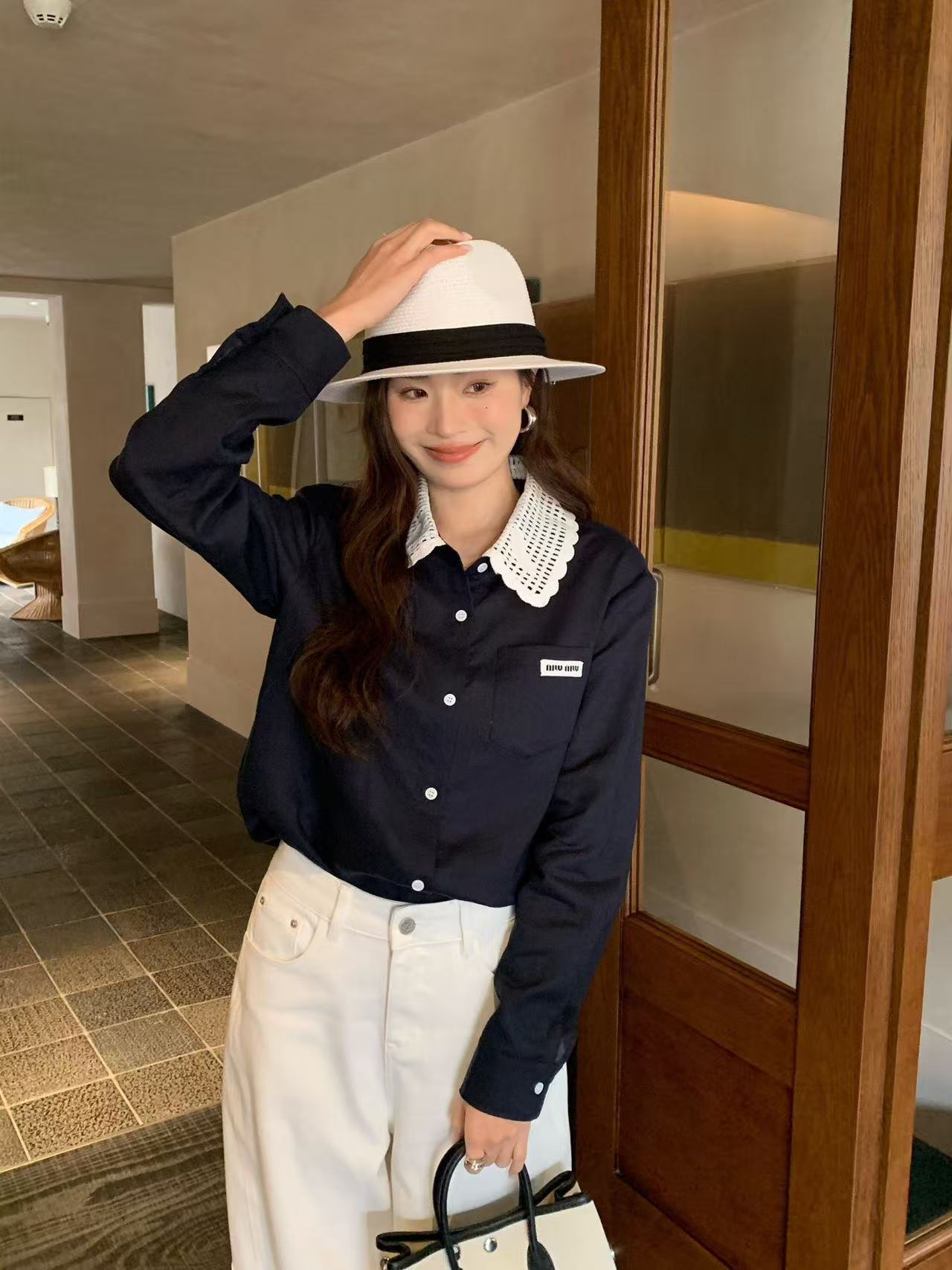 M1UM1U レース襟ブラウス【50％割引+送料無料】