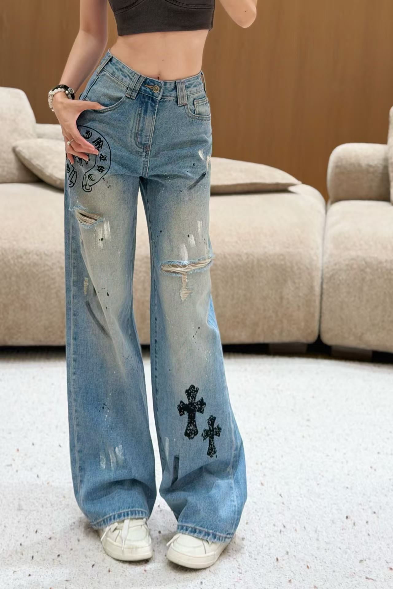 Chr0me Heartsグラフィティプリント・ストレートジーンズ【50％割引+送料無料】