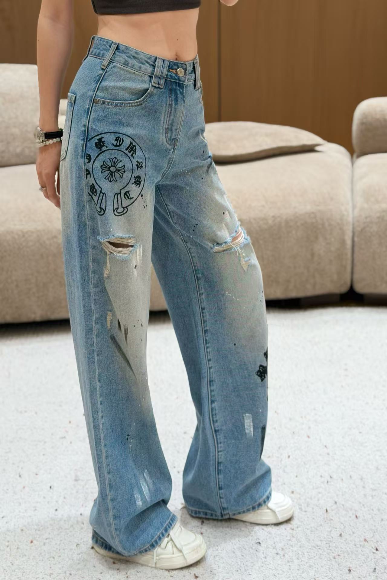 Chr0me Heartsグラフィティプリント・ストレートジーンズ【50％割引+送料無料】