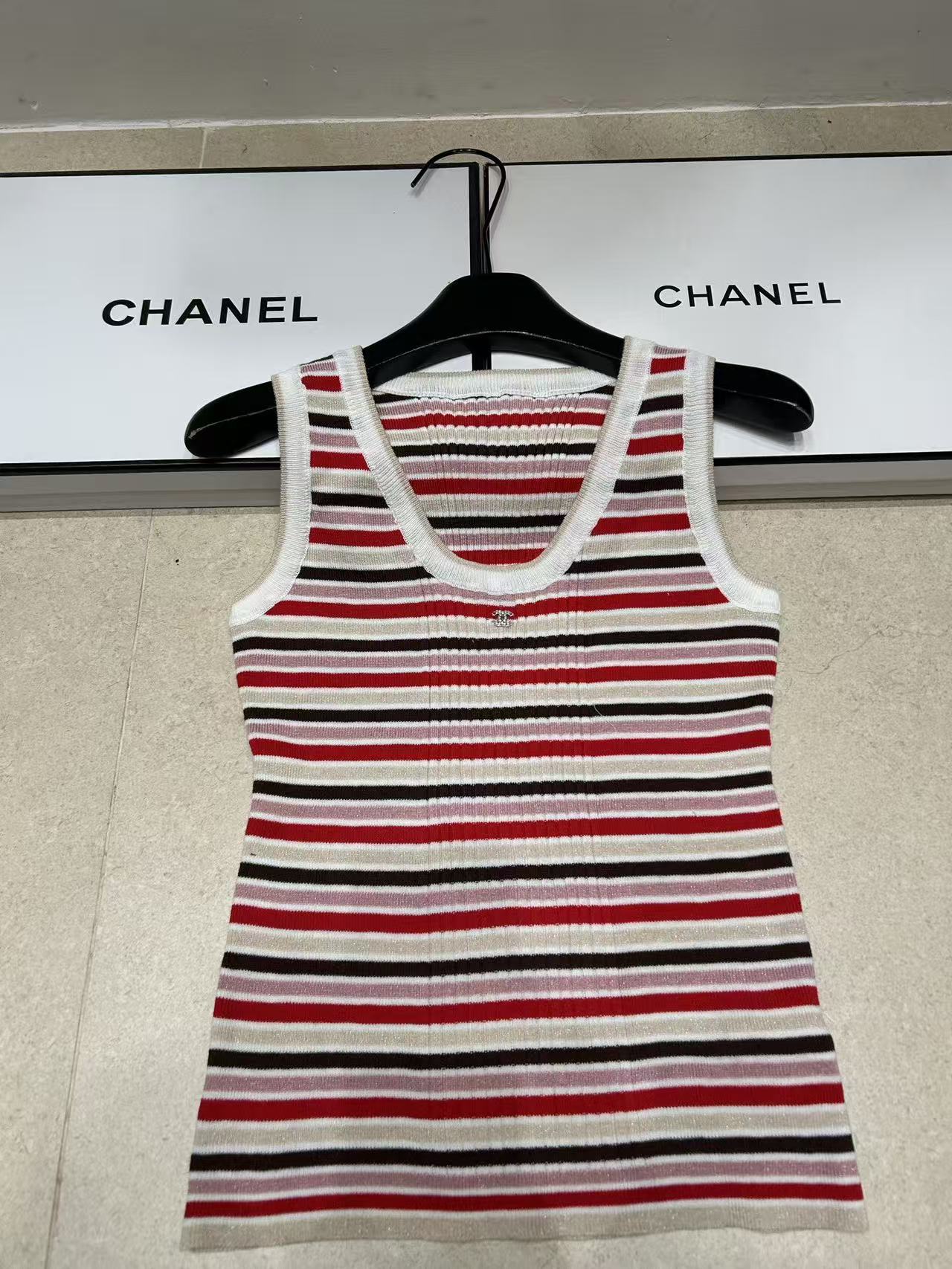 CHANE1 ウール Vネック ストライプ ベスト【50％割引+送料無料】