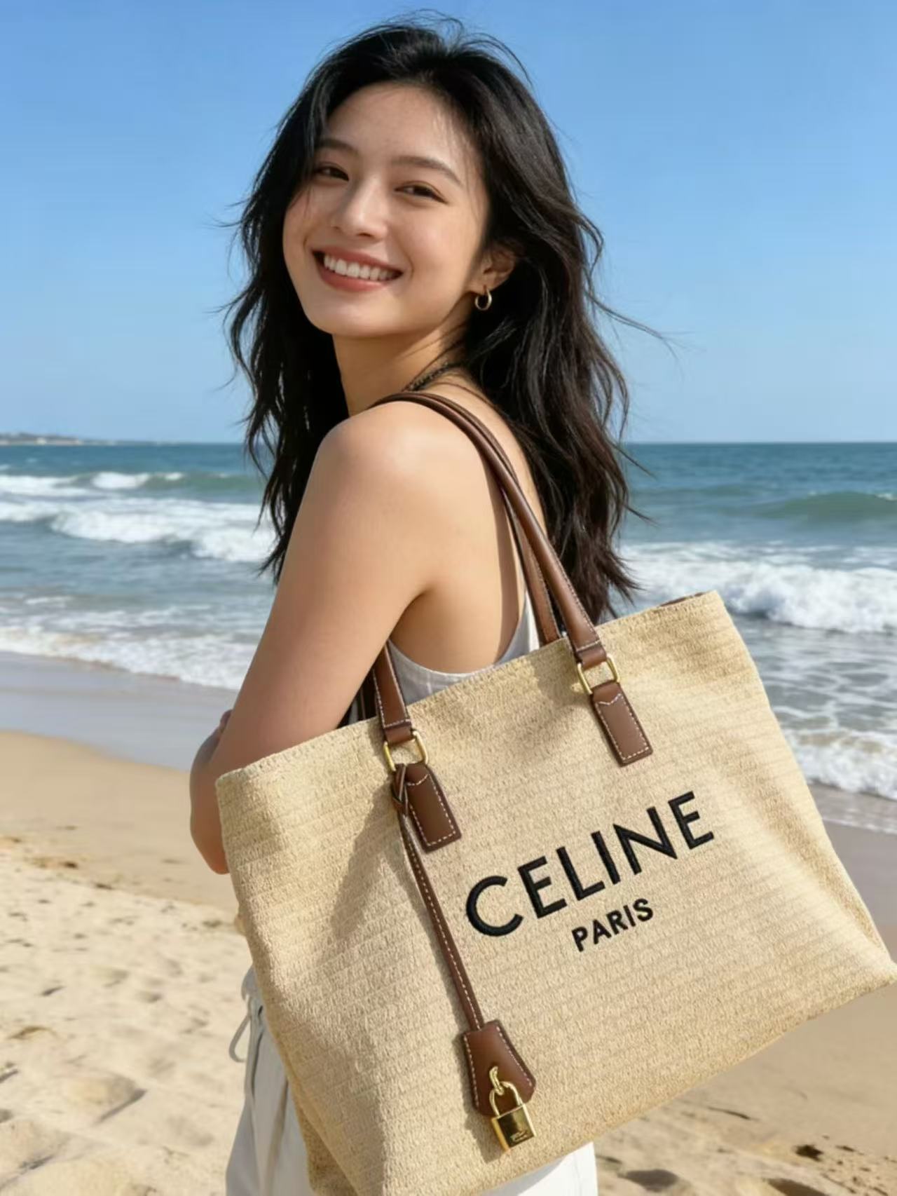 CEL1NE ストロー織りレターショッピングバッグ【50％割引+送料無料】